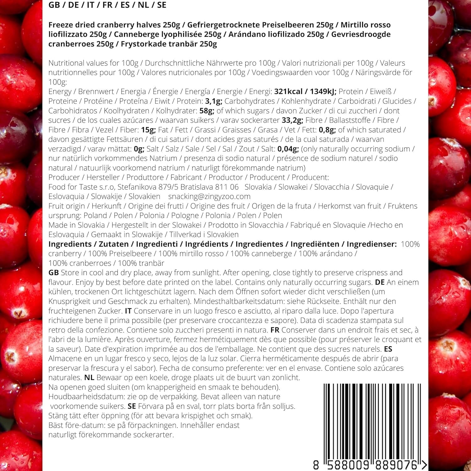 Gevriesdroogde veenbessen zonder suiker | XL 250g Gevriesdroogde natuurlijke ongezoete veenbessen | Gevriesdroogd natuurlijk wild fruit | Gevriesdroogde veenbessen | ZingyZoo Gedroogde producten Naty Shop