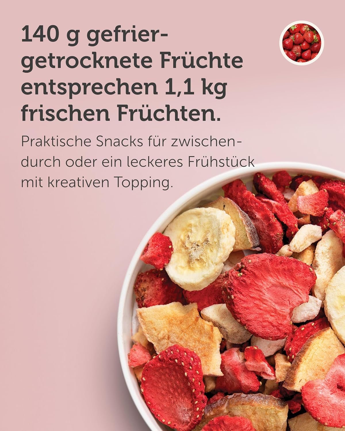 Gevriesdroogde fruitmix BUAH® | Gevriesdroogde aardbeien, bananen, appels en krenten zonder toegevoegde suiker | 100% fruit | Veganistisch, glutenvrij, lactosevrij (140g) Naty Shop gedehydrateerde producten