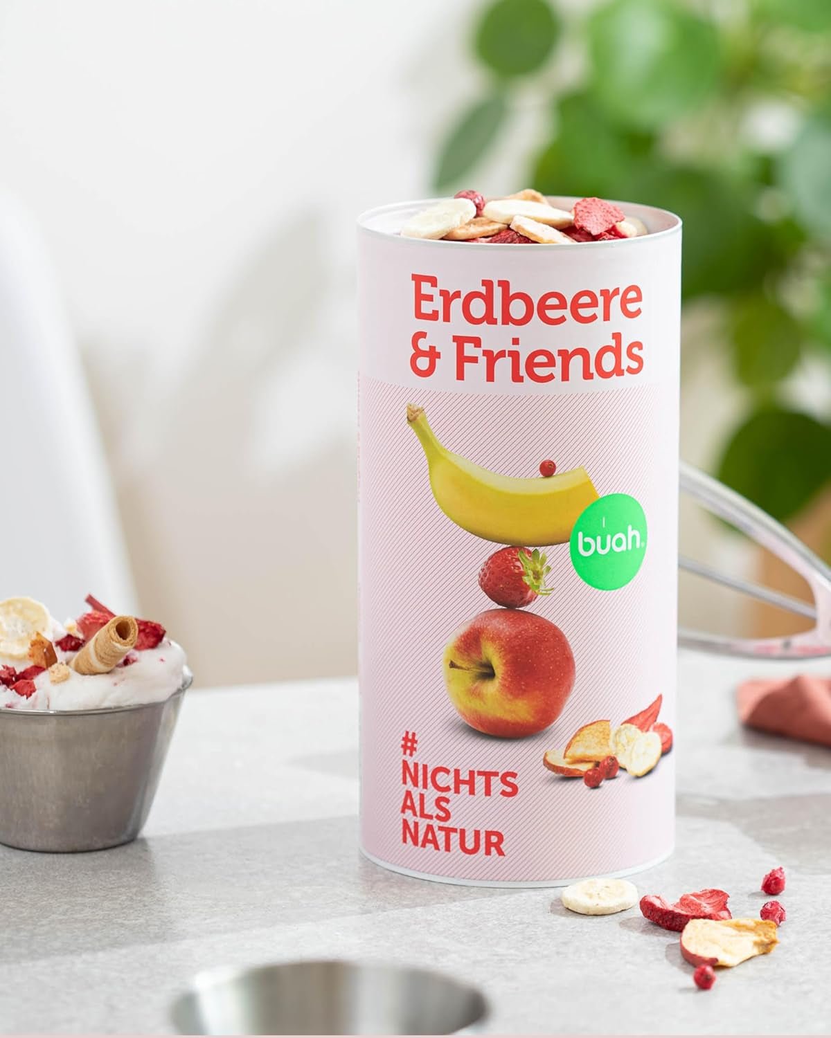 Gevriesdroogde fruitmix BUAH® | Gevriesdroogde aardbeien, bananen, appels en krenten zonder toegevoegde suiker | 100% fruit | Veganistisch, glutenvrij, lactosevrij (140g) Naty Shop gedehydrateerde producten