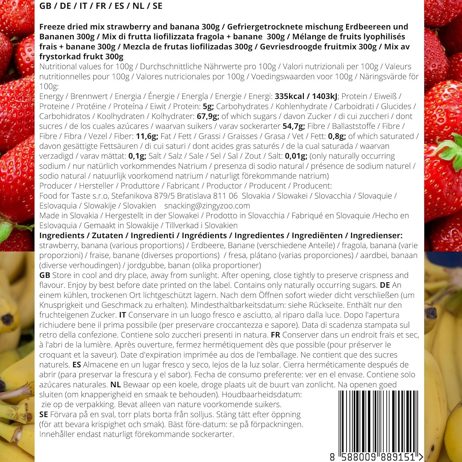 Mix van gevriesdroogd fruit ErdBana XL 300g | Gevriesdroogde bananen + gevriesdroogde aardbeien Proeverijset voor gevriesdroogd fruit | Aardbei en banaan gevriesdroogde fruitmix | ZingyZoo Gedroogde producten Naty Shop