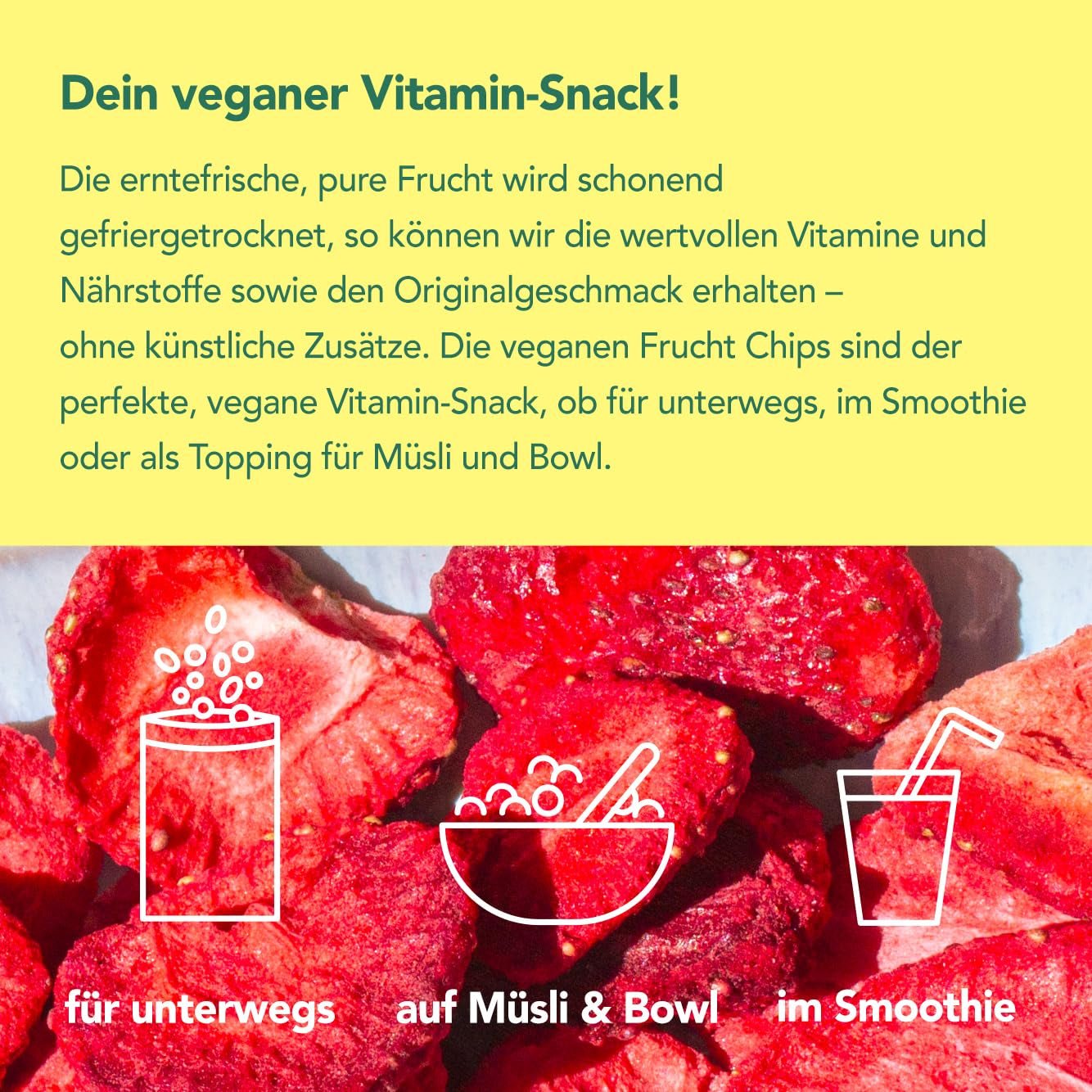 Mono gevriesdroogde chips - 300g aardbeichips van 100% natuurlijke aardbeien - gedroogd tropisch fruit - gedroogd aardbeifruit - snack voor muesli en desserts - aardbeienchips Gedroogde producten Naty Shop