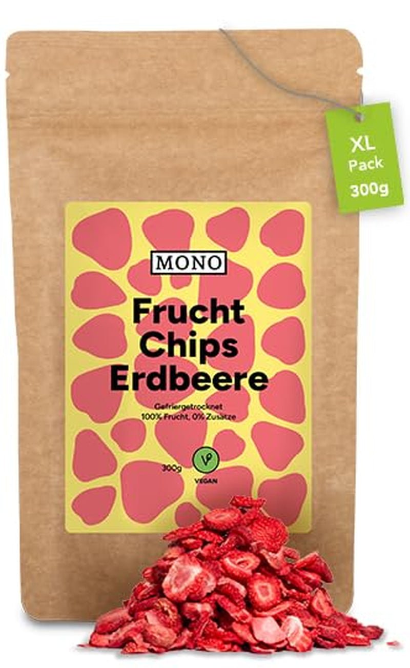 Mono gevriesdroogde chips - 300g aardbeichips van 100% natuurlijke aardbeien - gedroogd tropisch fruit - gedroogd aardbeifruit - snack voor muesli en desserts - aardbeienchips Gedroogde producten Naty Shop Aardbeien