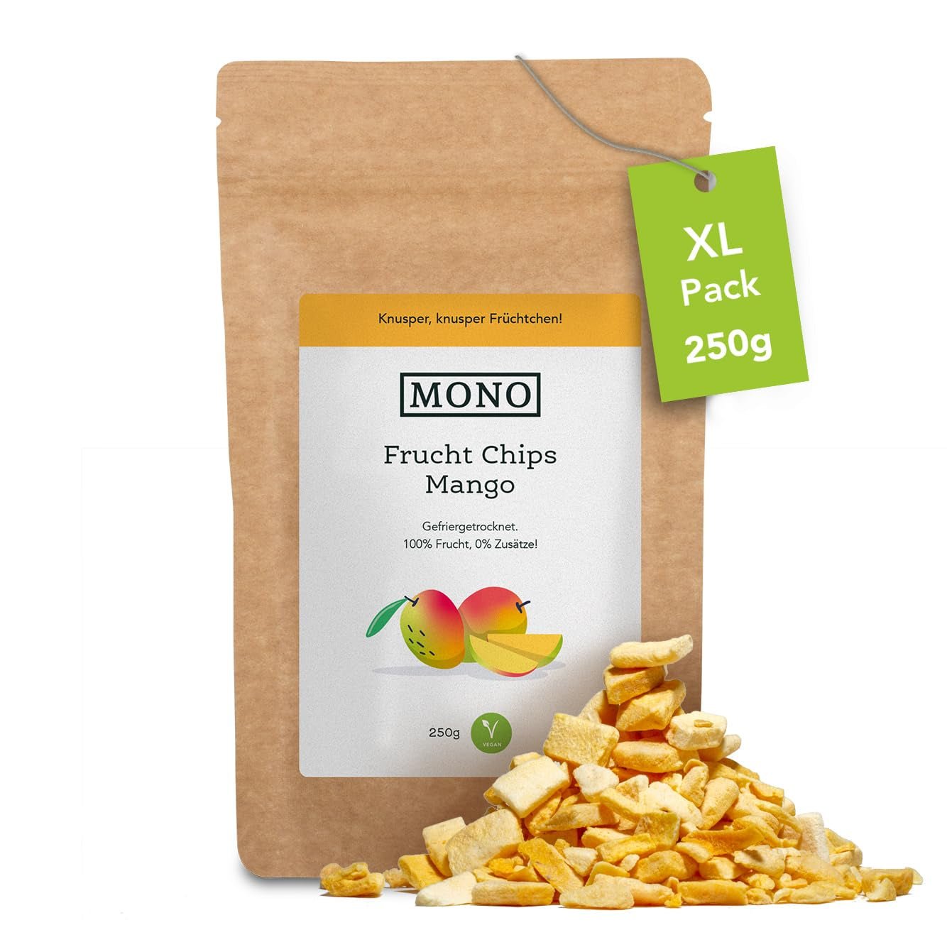 Mono gevriesdroogde chips - 300g aardbeichips van 100% natuurlijke aardbeien - gedroogd tropisch fruit - gedroogd aardbeifruit - snack voor muesli en desserts - aardbeienchips Gedroogde producten Naty Shop Mango
