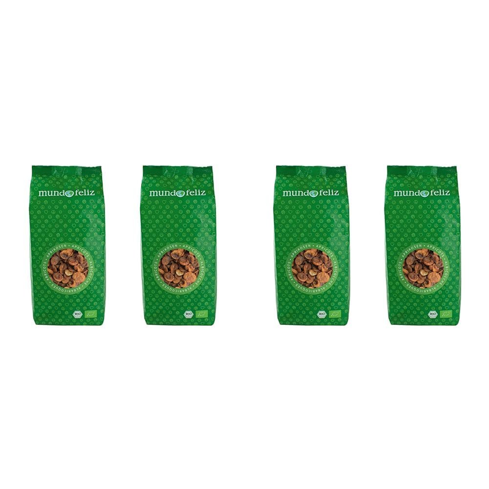 Mundo Feliz Biologische gedroogde abrikozen met stenen 2 x 500 g gedehydrateerde producten Mijn winkel 500 g (pak van 4)