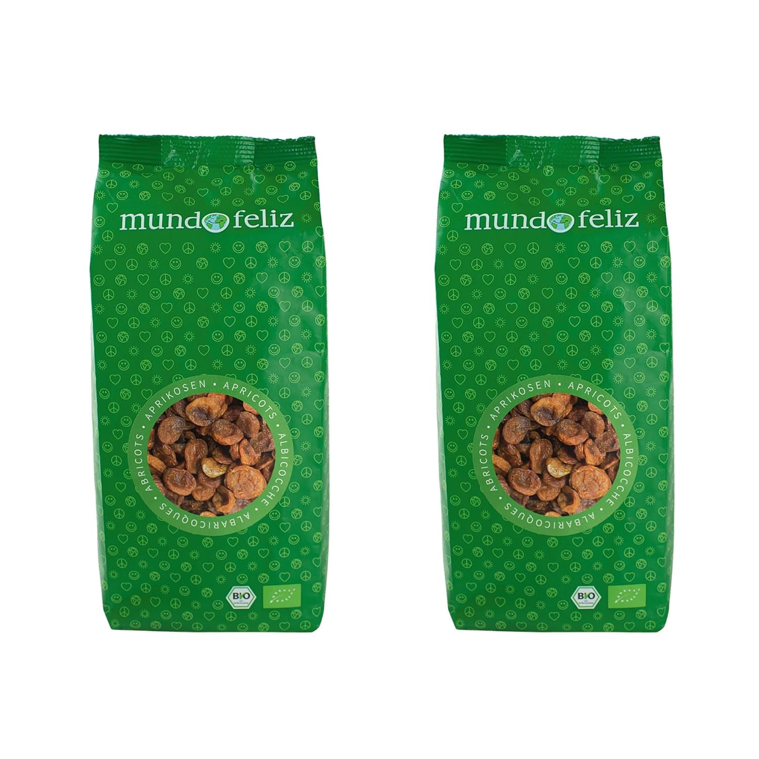 Mundo Feliz Biologische gedroogde abrikozen met stenen 2 x 500 g gedehydrateerde producten Mijn winkel 500 g (pak van 2)