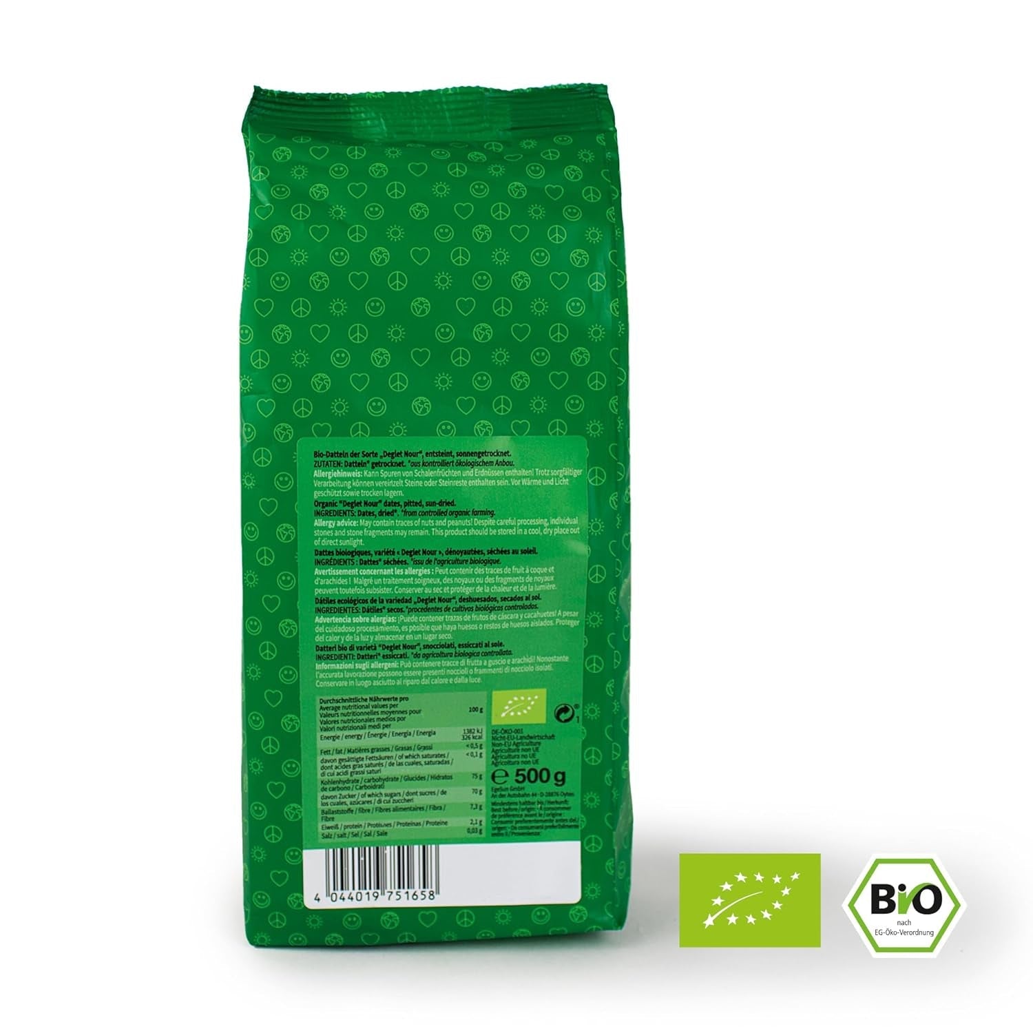 Mundo Feliz Gedroogde dadels met zaden uit biologische landbouw, 2 x 500 g Gedroogde producten Naty Shop