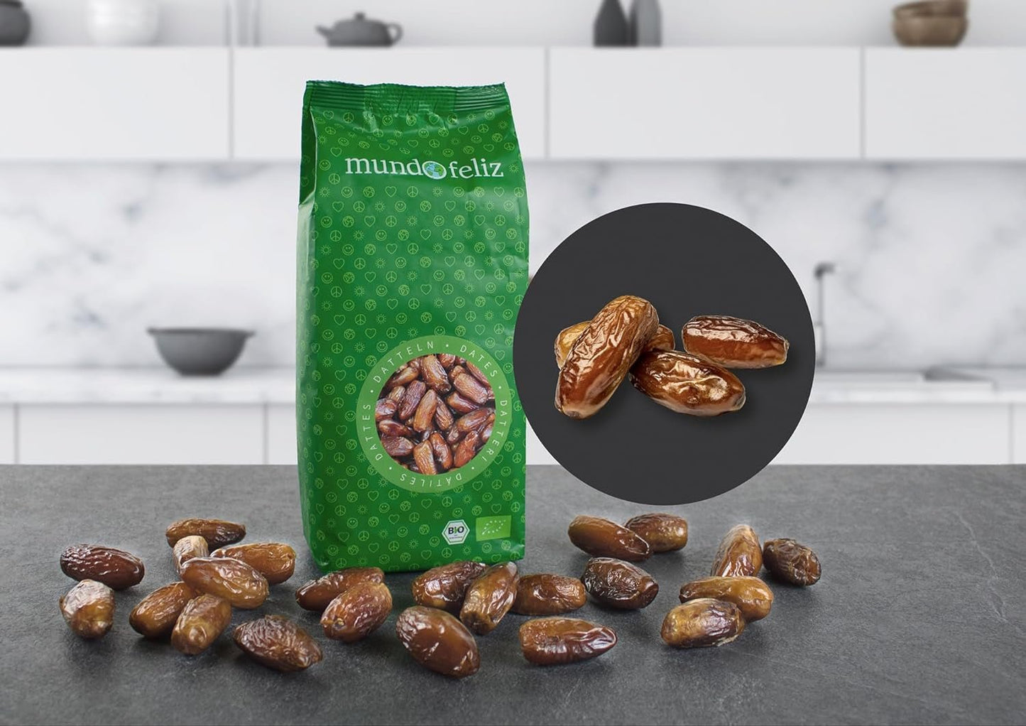 Mundo Feliz Gedroogde dadels met zaden uit biologische landbouw, 2 x 500 g Gedroogde producten Naty Shop