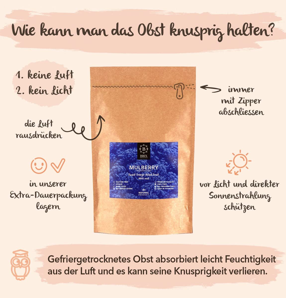 Bramen BRIX | Natuurlijke gedroogde bramen 95 g | Great Taste Award voor gedroogd fruit | Niet-GMO, glutenvrij, veganistisch, geconserveerde vitaminen Naty Shop gedehydrateerde producten