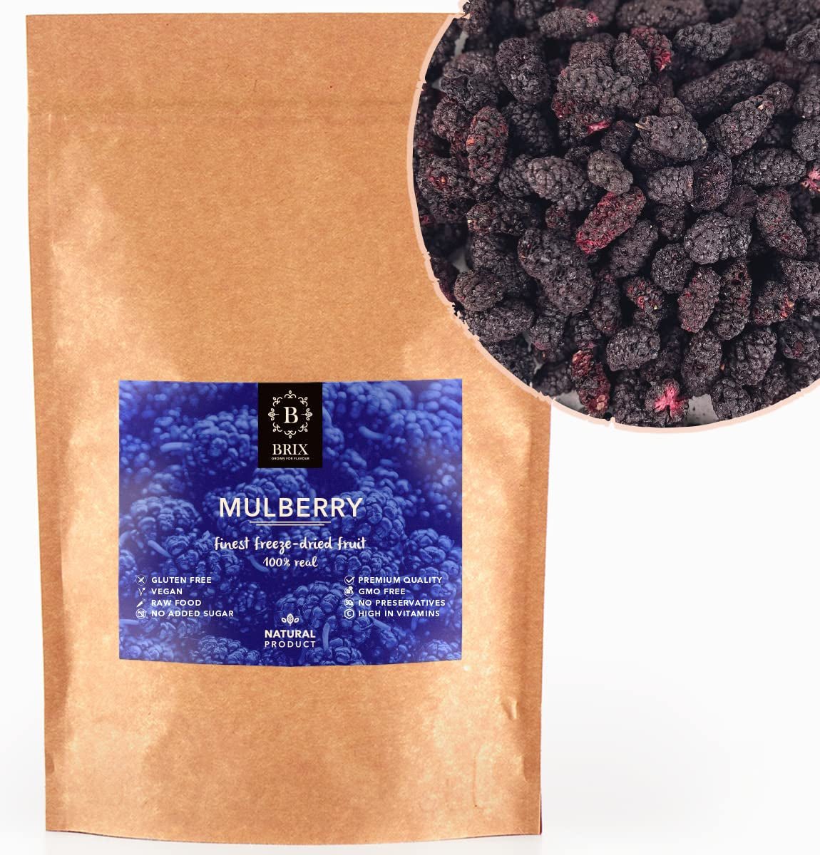 Bramen BRIX | Natuurlijke gedroogde bramen 95 g | Great Taste Award voor gedroogd fruit | Niet-GMO, glutenvrij, veganistisch, geconserveerde vitaminen Naty Shop Gedehydrateerde producten Standaardtitel