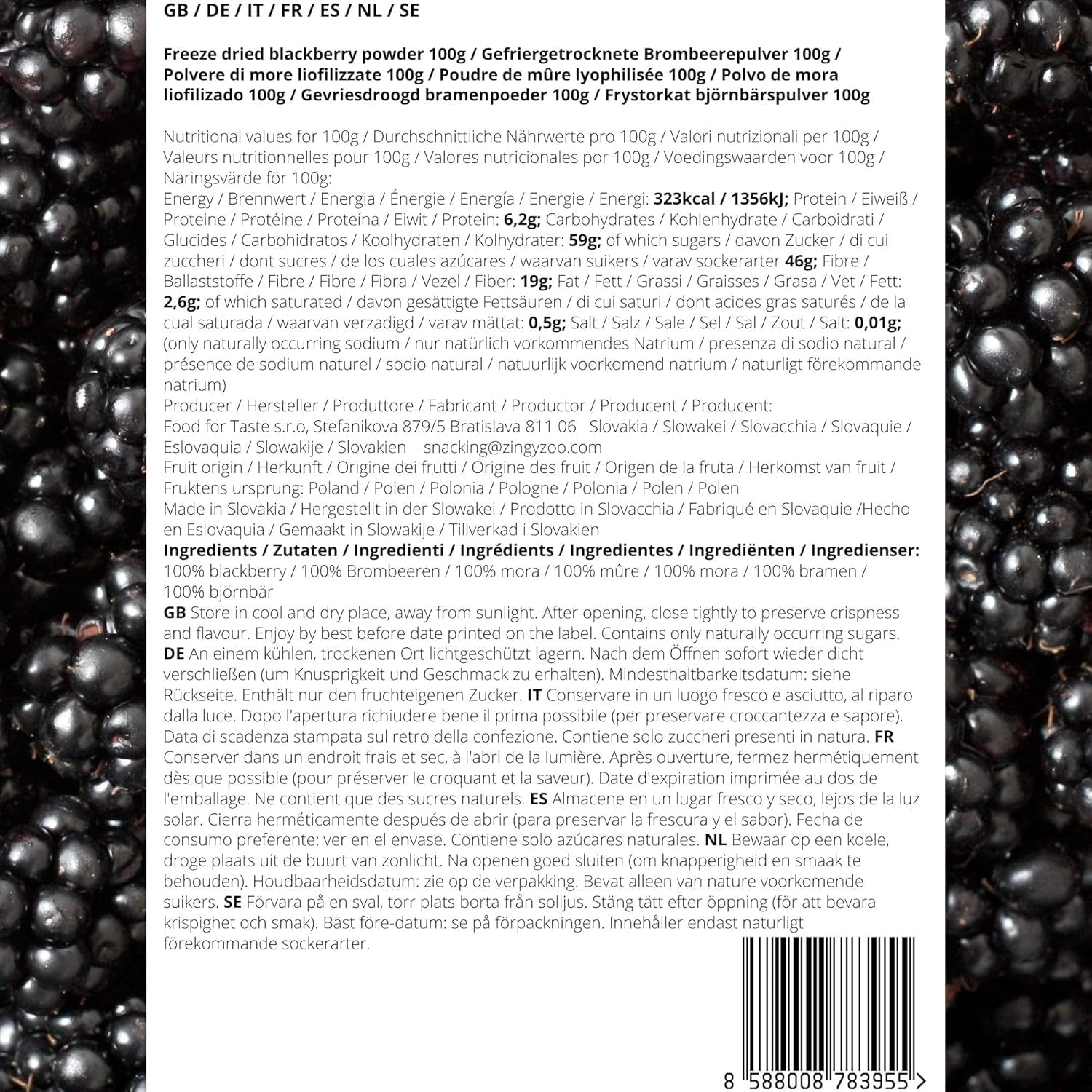 Gevriesdroogde bramen in poeder | 100% gevriesdroogd fruitpoeder Natuurlijk gedroogd fruit zonder toevoegingen | fruitpoeder Gevriesdroogd fruit bramenpoeder Gedehydrateerde producten Naty Shop