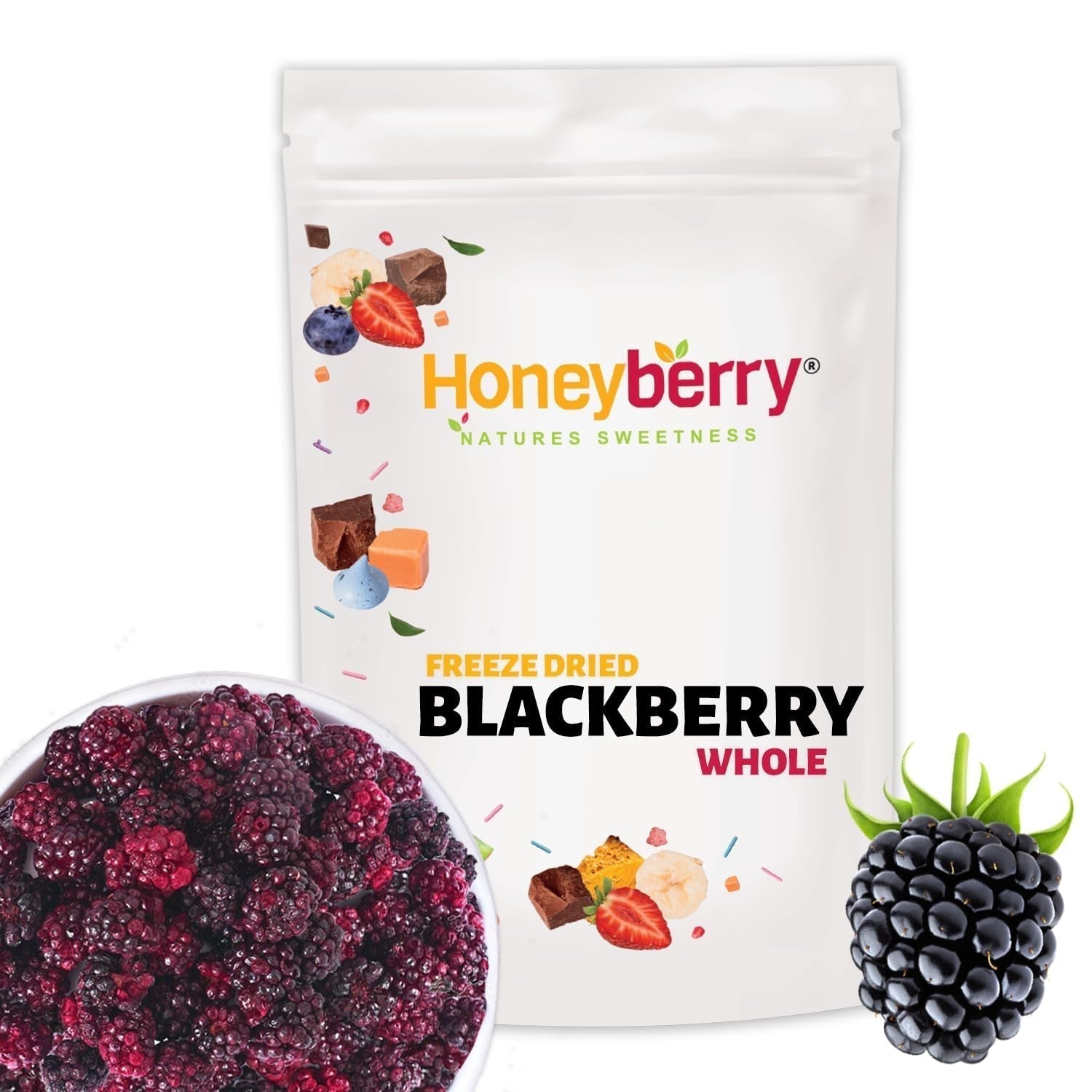 Gevriesdroogde hele bramen 100g - Gevriesdroogd fruit - Gevriesdroogd gedroogd fruit - Gevriesdroogde hele bramen voor bakken, decoreren van taarten, snacks, muesli, desserts Gedroogde producten Naty Shop 100G