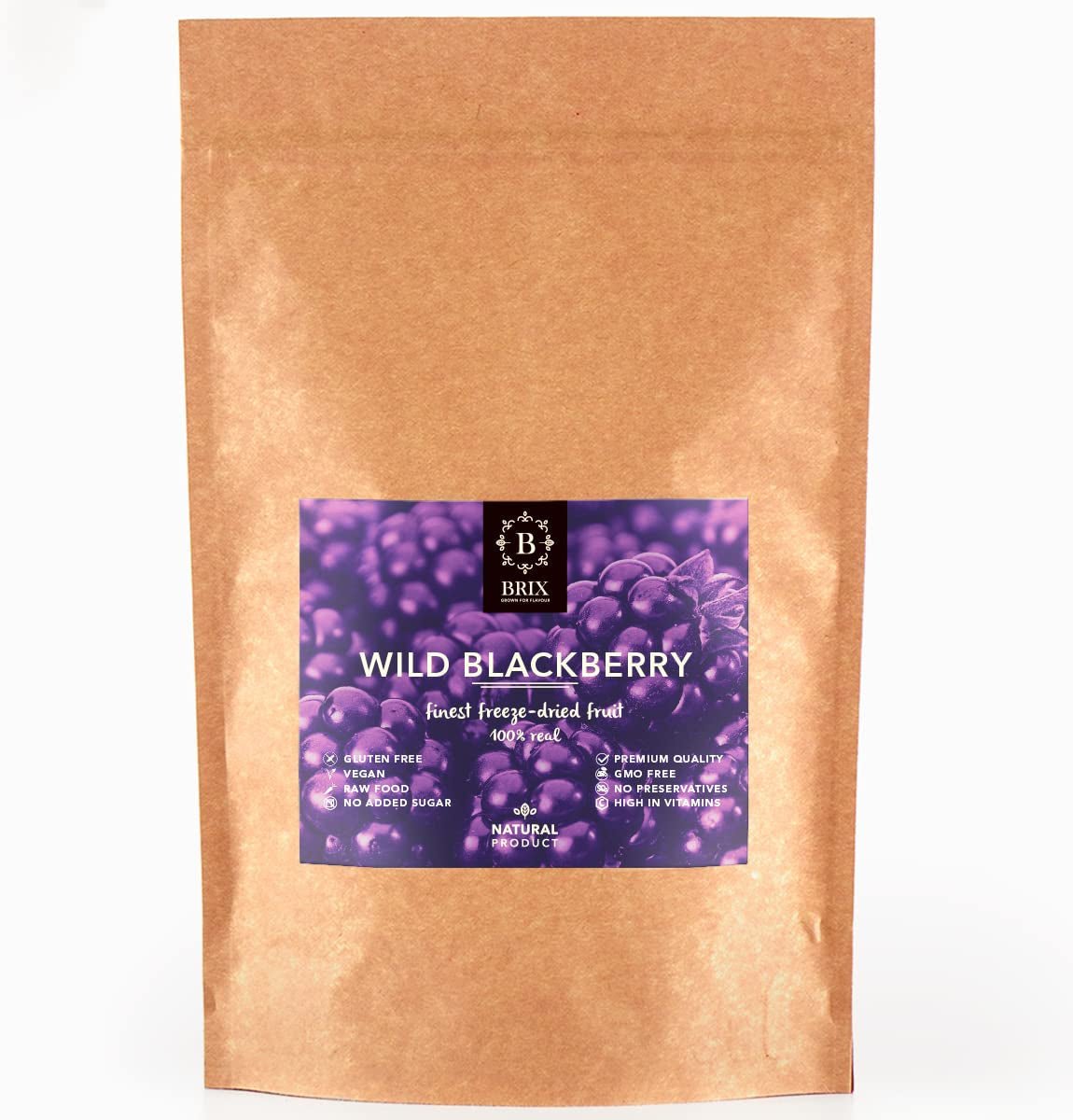 Wilde bramen BRIX | Natuurlijke wilde bramen, gedroogd 95 g | Great Taste Award voor gedroogde bessen | Niet-GMO, glutenvrij, veganistisch, achtergehouden vitamines Naty Shop Gedehydrateerde producten Standaardtitel