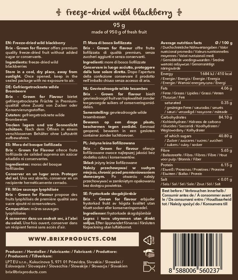 Wilde bramen BRIX | Natuurlijke wilde bramen, gedroogd 95 g | Great Taste Award voor gedroogde bessen | Niet-GMO, glutenvrij, veganistisch, achtergehouden vitamines Naty Shop gedehydrateerde producten
