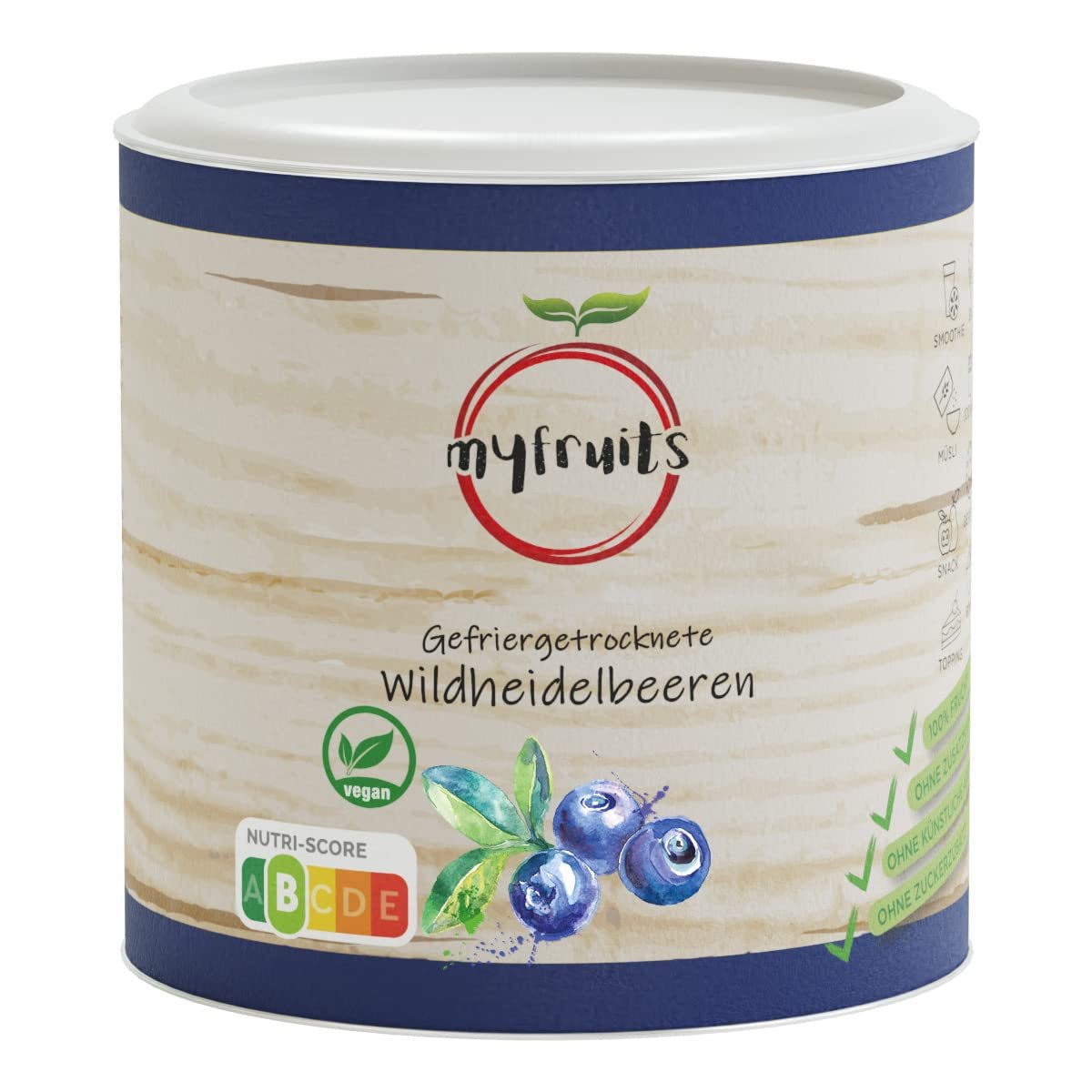 myfruits wilde bosbessen, gevriesdroogde bosbessen, 70g, geen toevoegingen, 100% wilde bosbessen, gevriesdroogd fruit en gedroogd fruit Gedehydrateerde producten Naty Shop Standaard titel