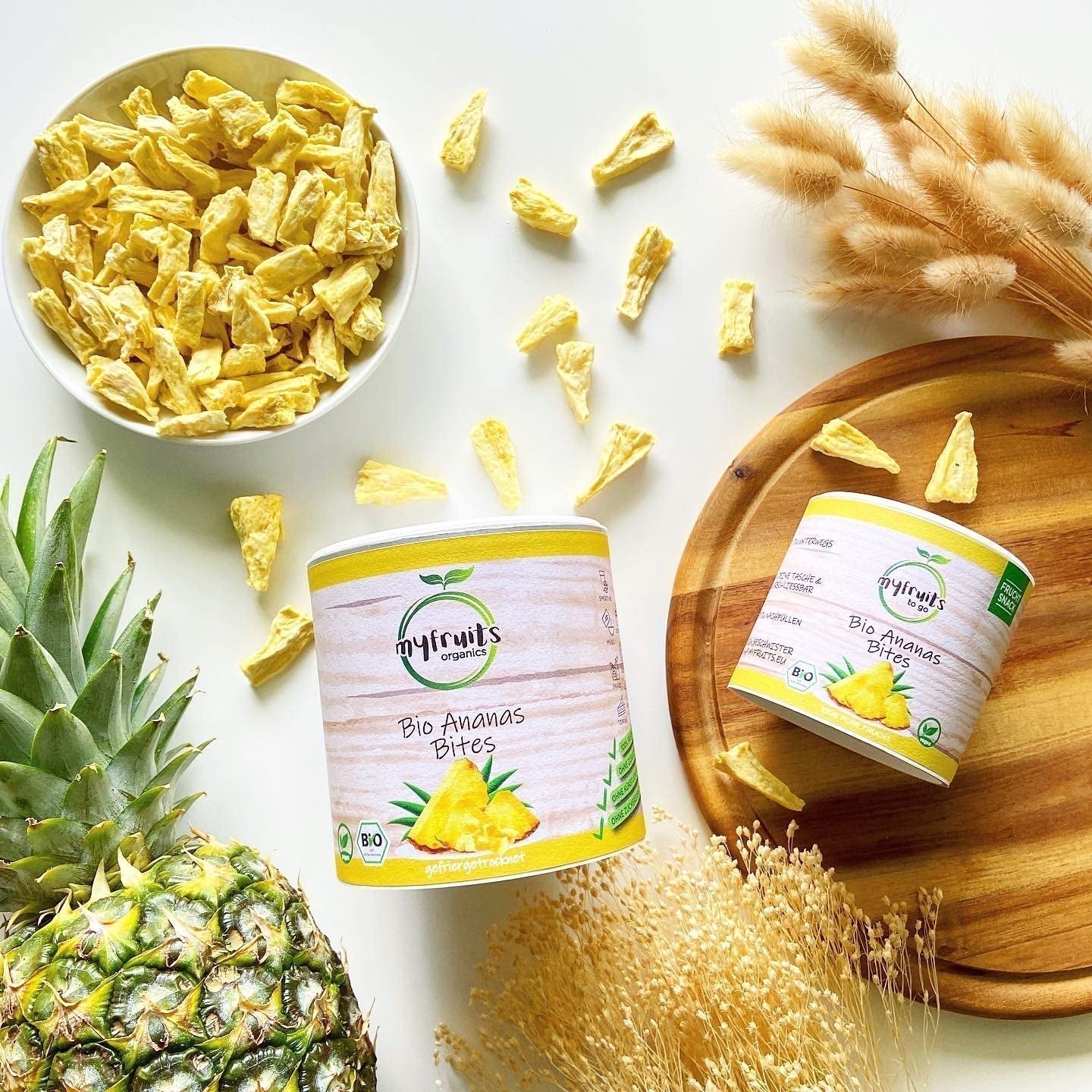 myfruits biologische gevriesdroogde ananas, 300g, gedroogd fruit zonder toevoegingen, 100% ananas in grote stukken, gevriesdroogd fruit voor muesli of als tussendoortje Gedroogde producten Naty Shop