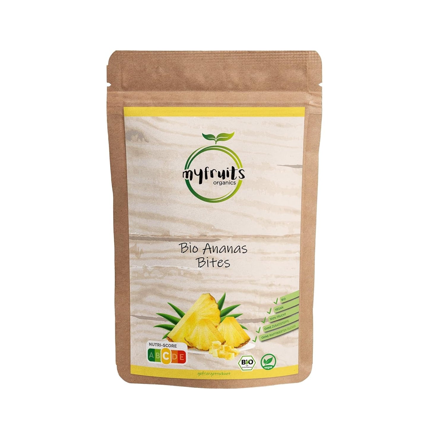 myfruits biologische gevriesdroogde ananas, 300g, gedroogd fruit zonder toevoegingen, 100% ananas in grote stukken, gevriesdroogd fruit voor muesli of als tussendoortje Gedroogde producten Naty Shop 300 G