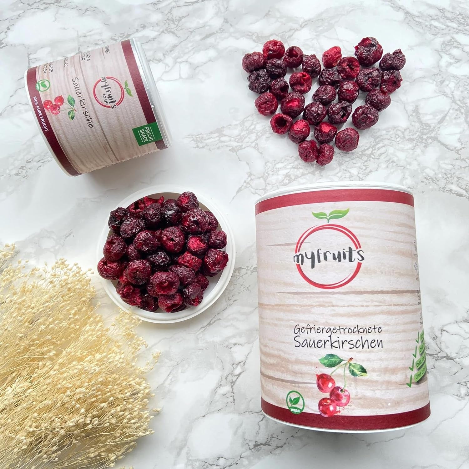 myfruits gevriesdroogde bittere kersen, 80g, zonder toevoegingen, van 100% kersen, gevriesdroogd en gedroogd fruit Gedroogde producten Naty Shop