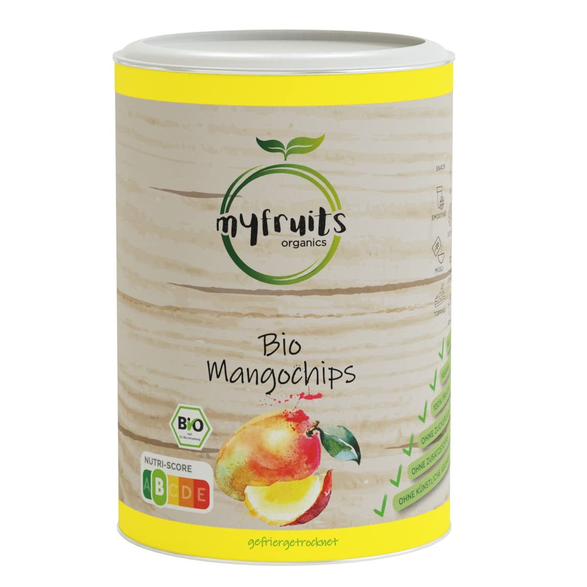 myfruits biologische mango, gevriesdroogd fruit, 300g, fruitchips, geen toevoegingen, 100% mango, gevriesdroogd en gedroogd fruit voor muesli of snacks... Gedroogde producten Naty Shop 100 G (1 pakje)