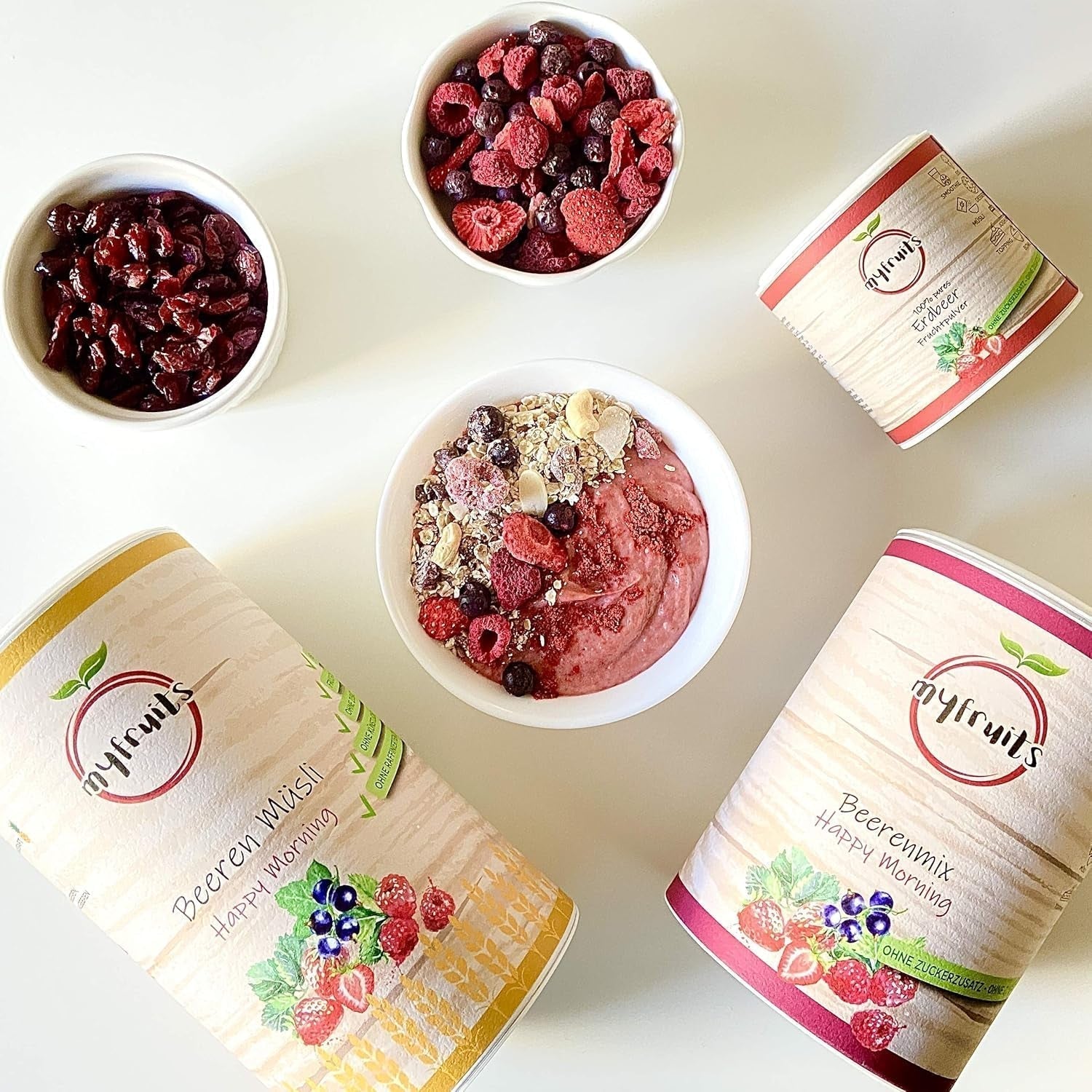 myfruits bessenmix, 300g, gevriesdroogd fruit en bessenmix, geen toegevoegde suikers, aardbeien, frambozen, rode bessen, mix van gedroogd fruit Gedroogde producten Naty Shop