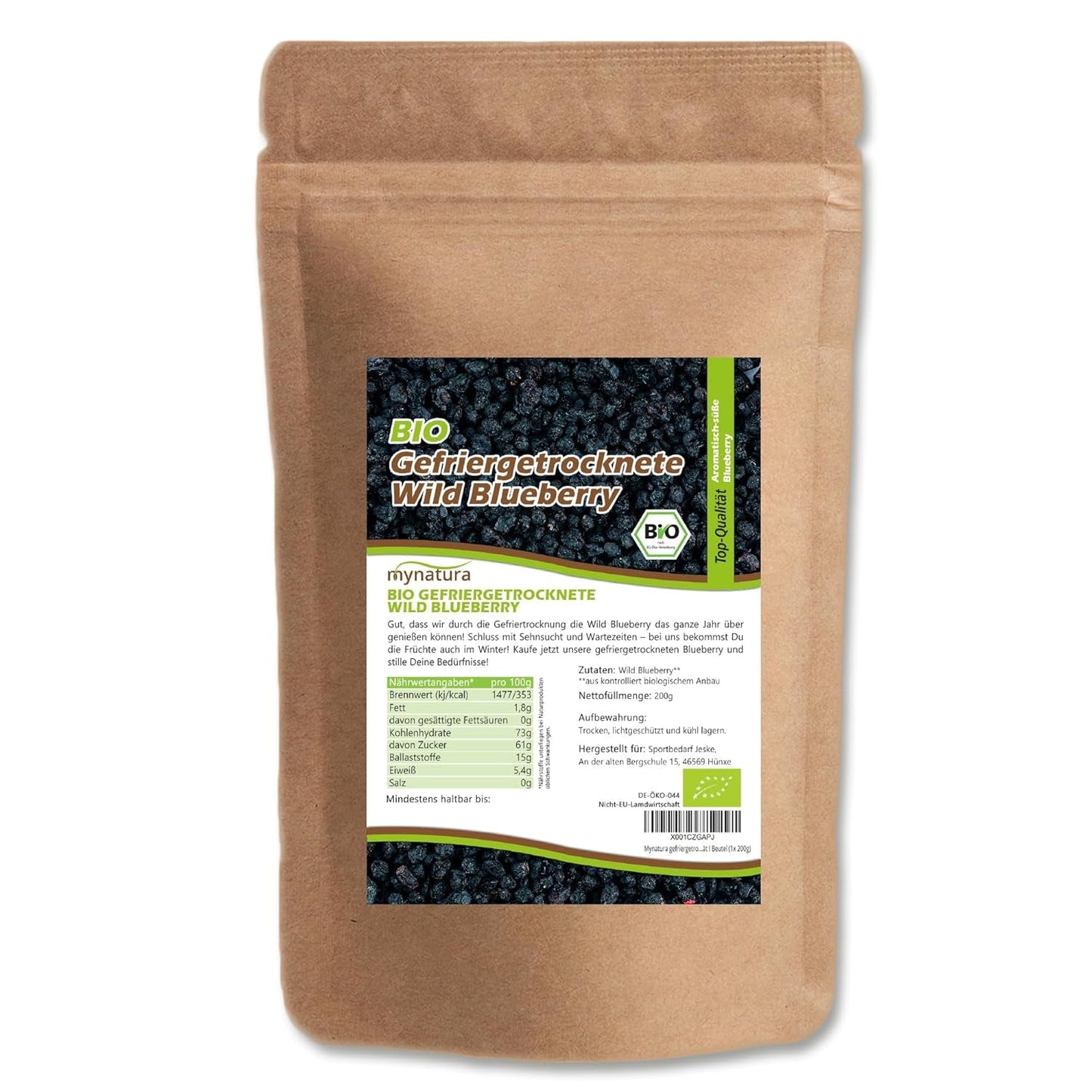 Mynatura biologische gevriesdroogde wilde bosbessen I Bosbessen I Fruit I Bessen I Natuurproduct I Biologische kwaliteit I Zak (1x 200g) Gedroogde producten Naty Shop 200 G (1 verpakking)
