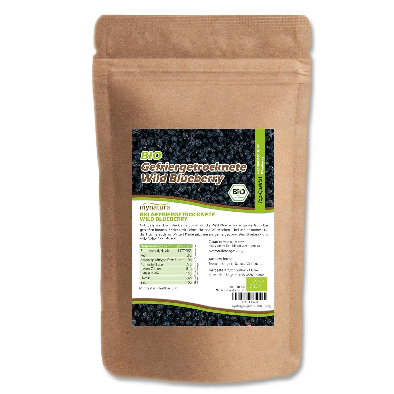 Mynatura biologische gevriesdroogde wilde bosbessen I Bosbessen I Fruit I Bessen I Natuurproduct I Biologische kwaliteit I Zak (1x 200g) Gedroogde producten Naty Shop 200 G (1 verpakking)
