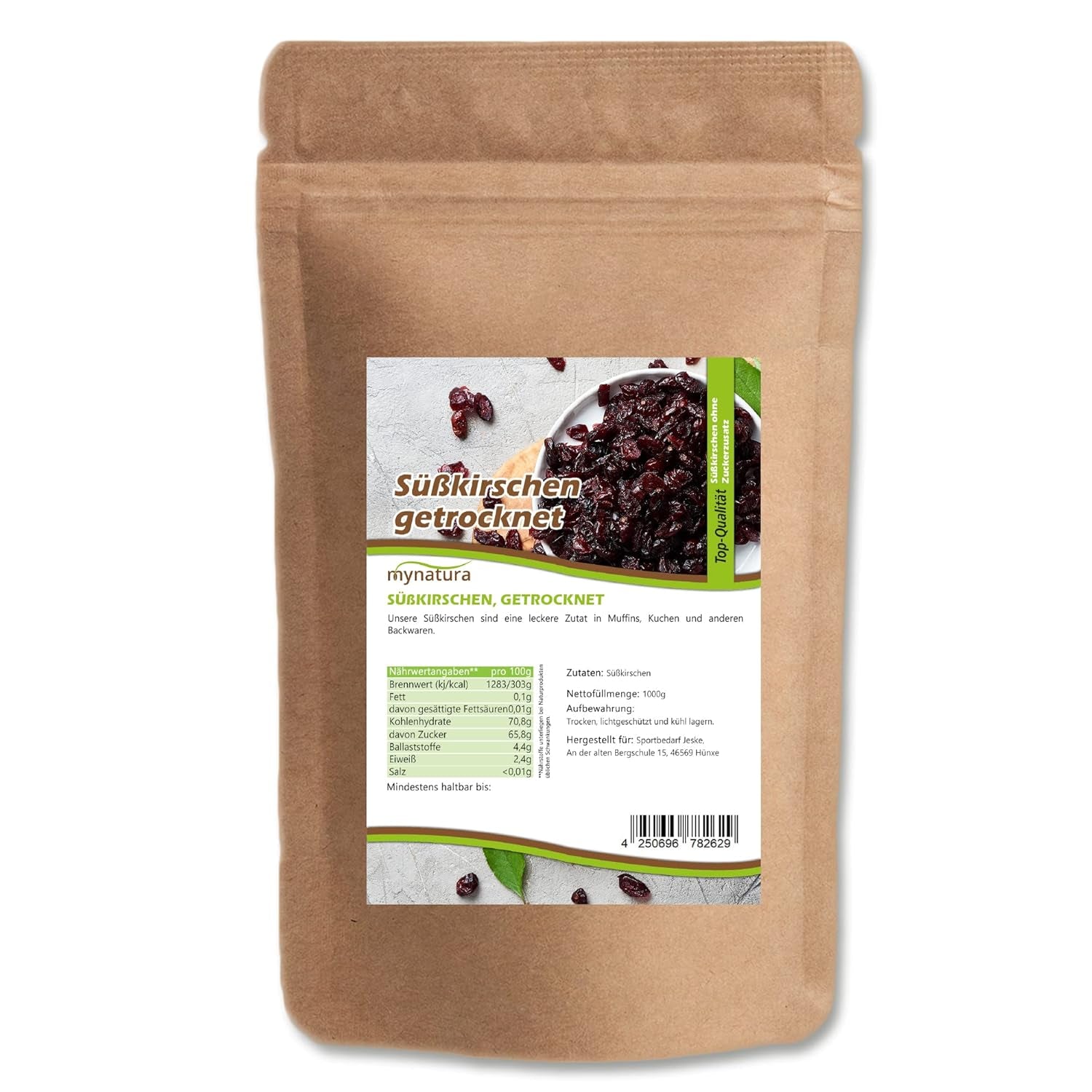 Mynatura zoete, gedroogde, pitloze kersen I Ongezoet I Gedroogd fruit I Geen toevoegingen I Bakken I Kersen I Snack I Muesli I Veganistisch I Zakje (1x 1000g) Gedroogde producten Naty Shop 1X 1000G