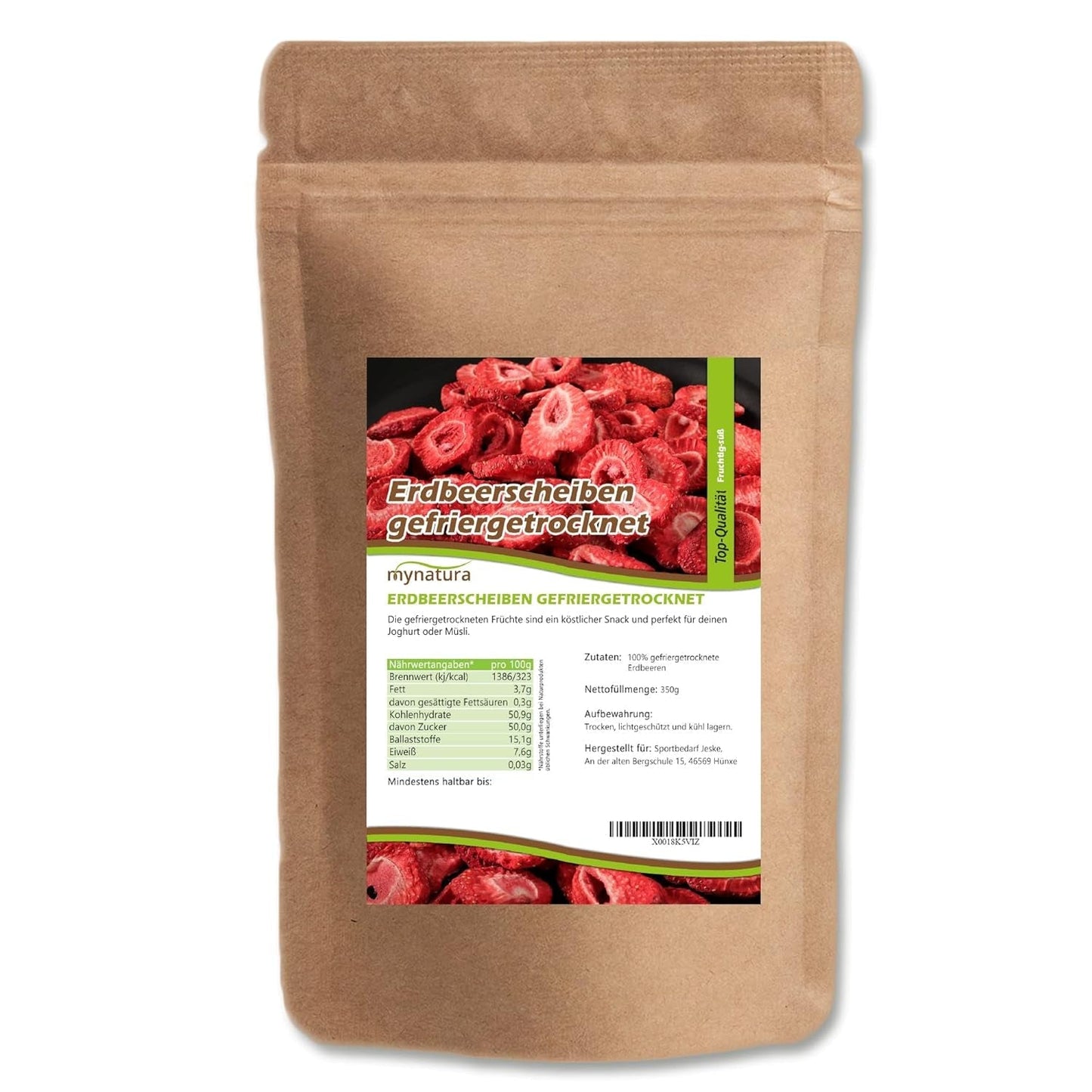 Mynatura gevriesdroogde aardbeischijfjes I groenten I naturel I gedroogd fruit I fruit I - licht gedroogd (1 x 350g) Gedehydrateerde producten Naty Shop 350 G (1 pak)
