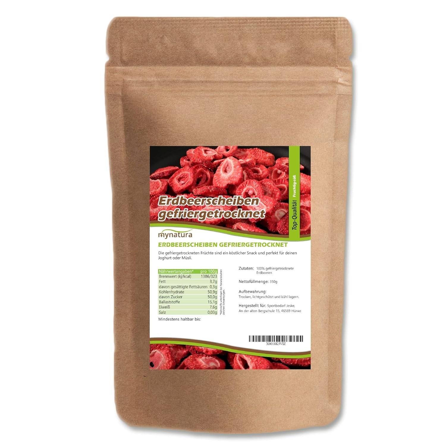 Mynatura gevriesdroogde aardbeischijfjes I groenten I naturel I gedroogd fruit I fruit I - licht gedroogd (1 x 350g) Gedehydrateerde producten Naty Shop 350 G (1 pak)