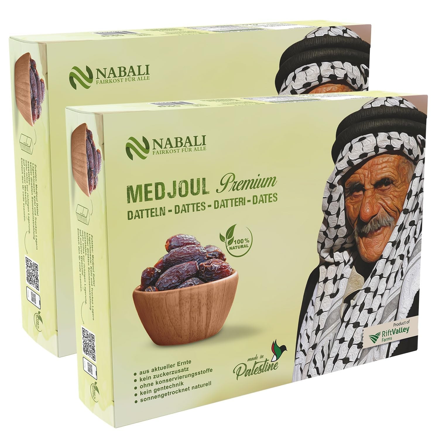 NABALI FAIRKOST FOR ALL Dadels Medjool Medjoul uit Palestina - 100% natuurlijk veganistisch aromatisch traditioneel fris en oriëntaals I zonder conserveermiddelen 5 kg (1 pakje), Small/Medium Gedehydrateerde producten Naty Shop 5 kg (pak van 2) Large/Jumbo
