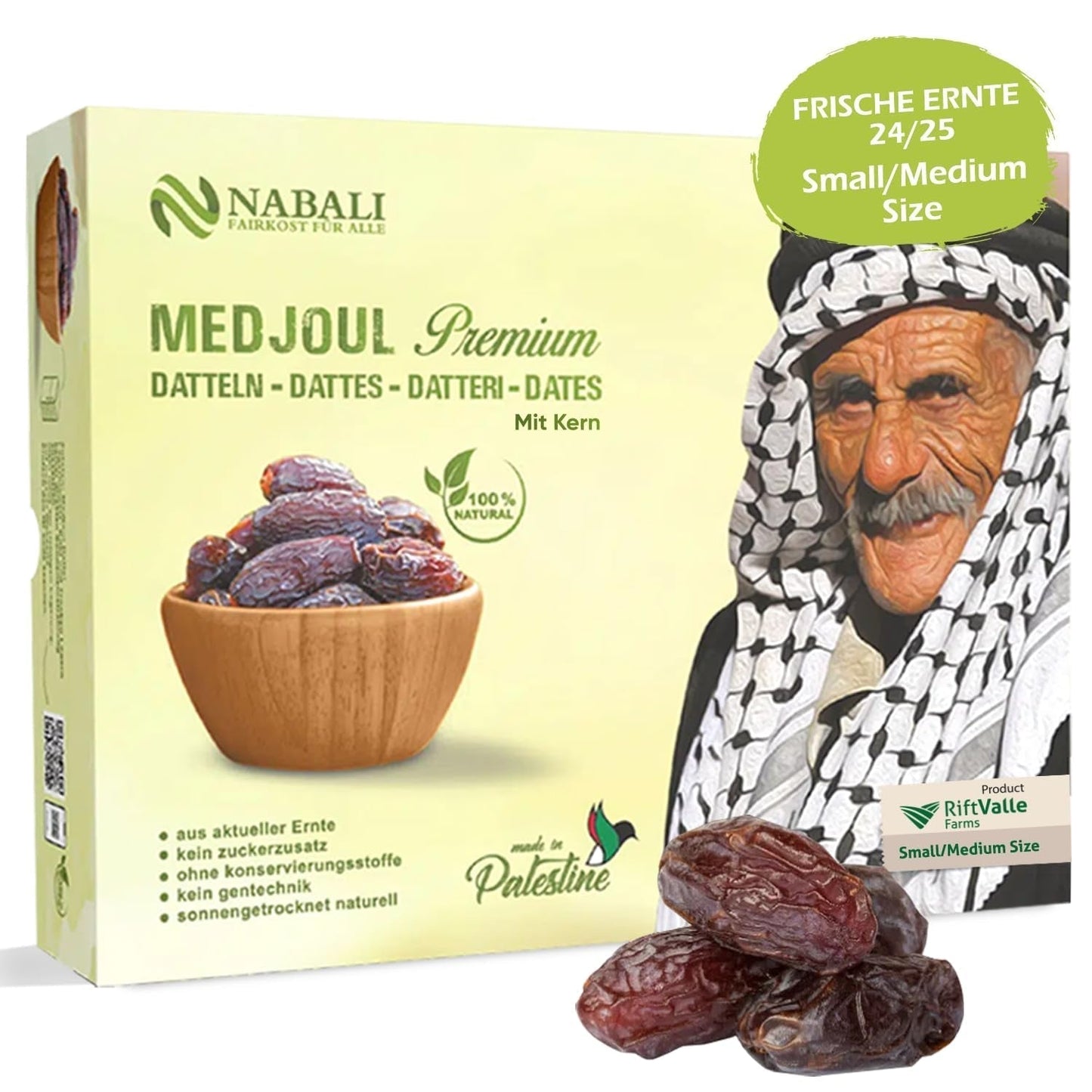 NABALI FAIRKOST FOR ALL Dadels Medjool Medjoul uit Palestina - 100% natuurlijk veganistisch aromatisch traditioneel fris en oriëntaals I zonder conserveermiddelen 5 kg (1 pakje), Small/Medium Gedehydrateerde producten Naty Shop 5 kg (1 pakje), Small/Medium