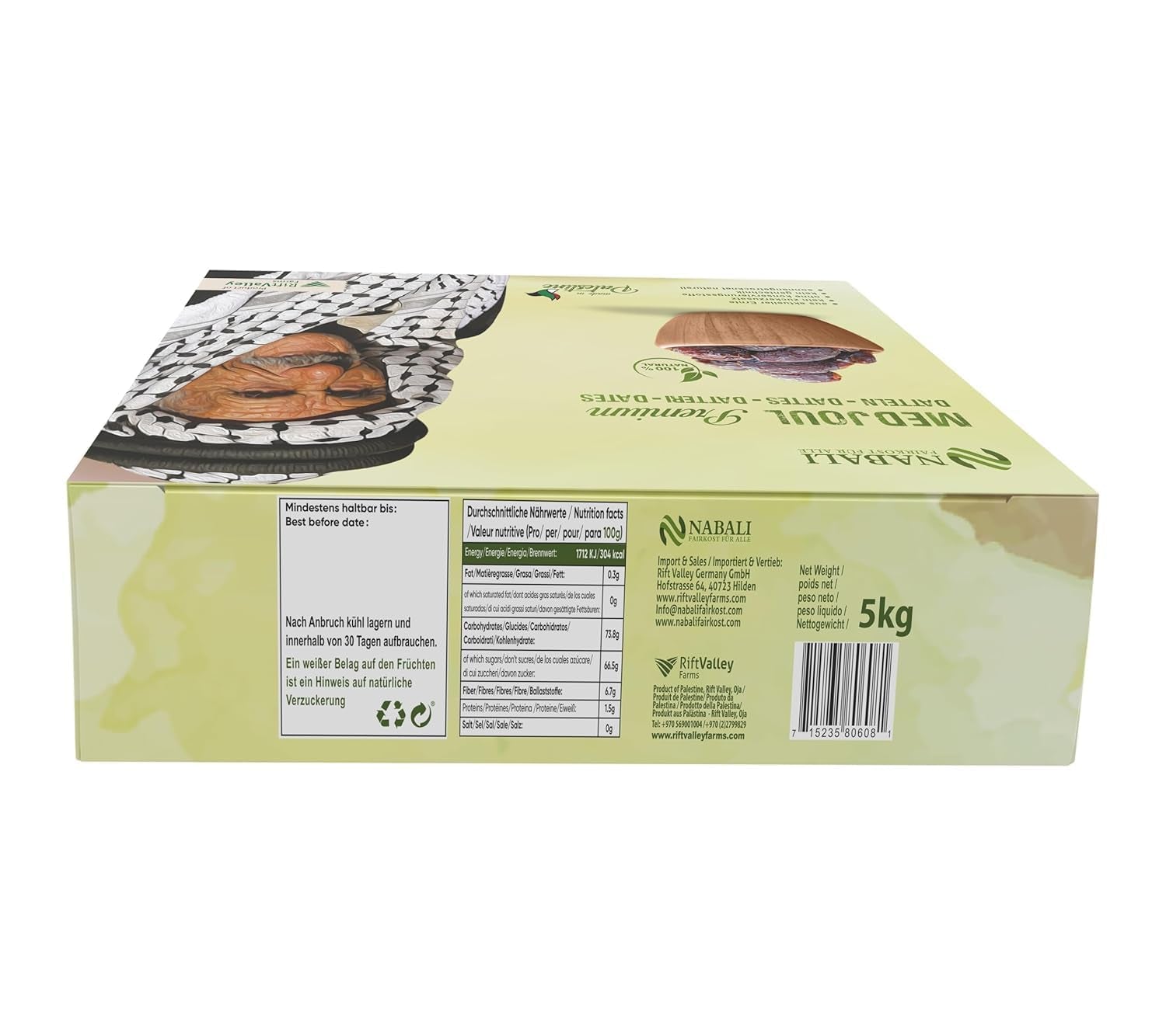 NABALI FAIRKOST FOR ALL Dadels Medjool Medjoul uit Palestina - 100% natuurlijk veganistisch aromatisch traditioneel fris en oosters I zonder conserveermiddelen 5 kg (1 pak), Klein/Medium Gedehydrateerde producten Naty Shop