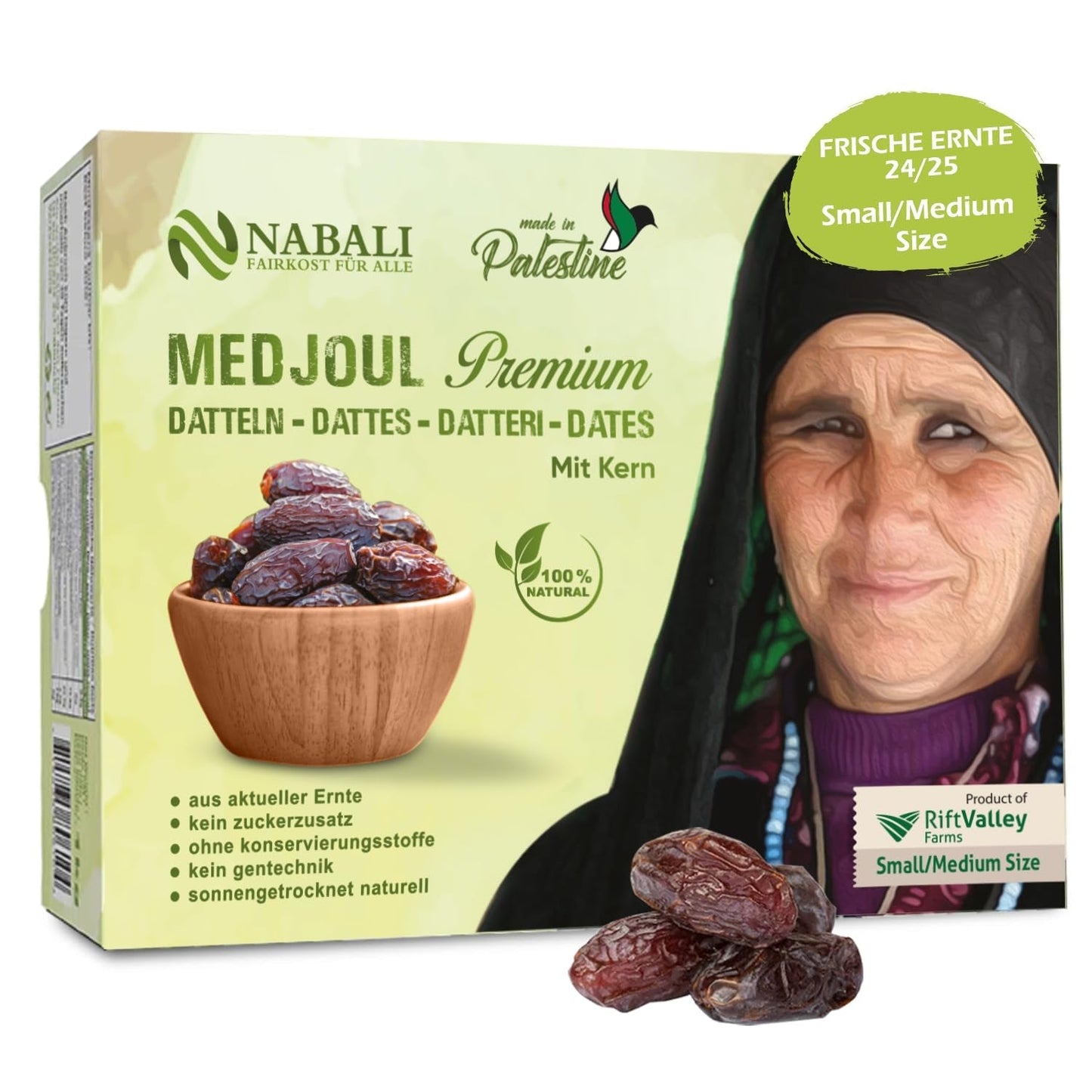 NABALI FAIRKOST FOR ALL Dadels Medjool Medjoul uit Palestina - 100% natuurlijk veganistisch aromatisch traditioneel fris en oriëntaals I zonder conserveermiddelen 5 kg (1 pakje), Small/Medium Gedehydrateerde producten Naty Shop 1 kg (1 pakje), Small/Medium