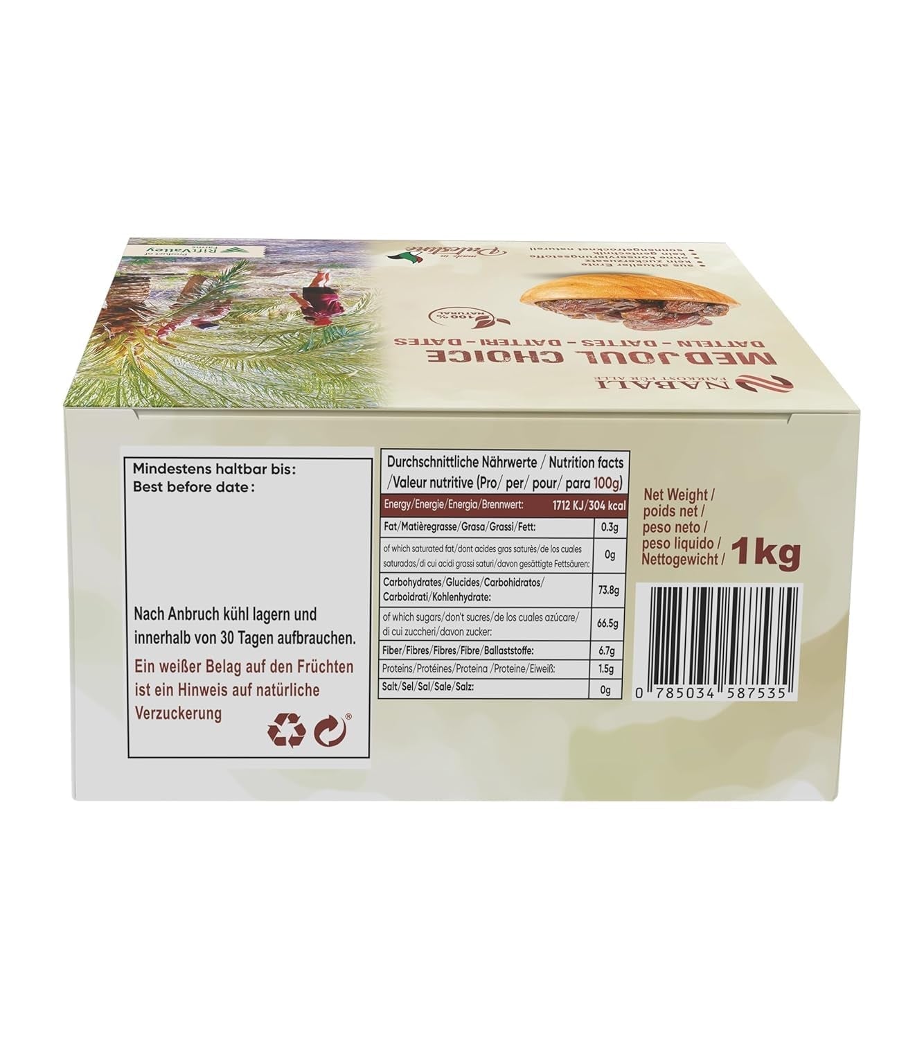 NABALI FAIRKOST VOOR ALLEN Medjoul - Medjool Dadels Keuze I - 100% natuurlijk aromatisch fris oriëntaals zacht I zoet als honing en gekarameliseerd I Herkomst: Palestina I (1x1KG) Gedehydrateerde producten Naty Shop