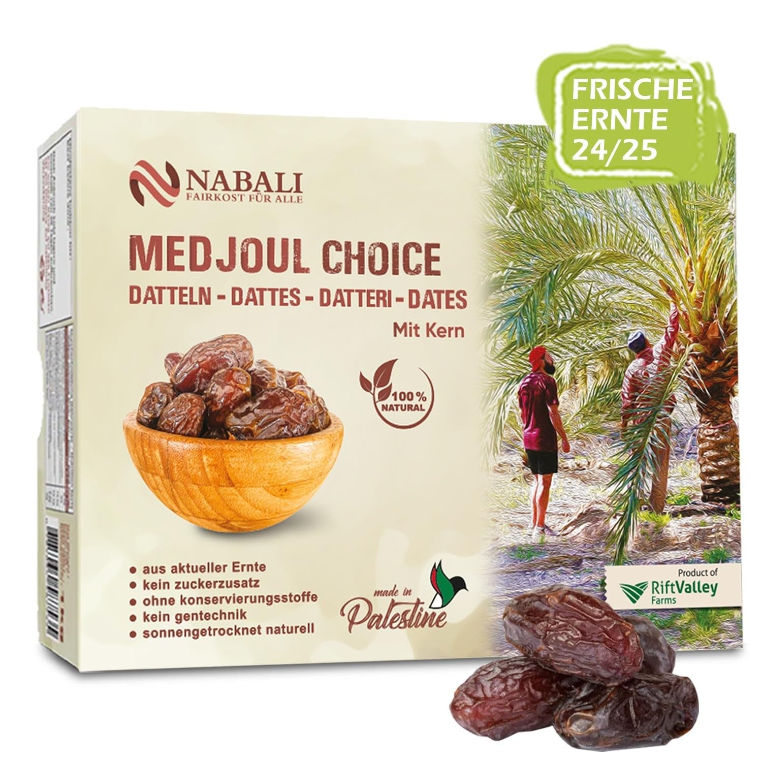 NABALI FAIRKOST VOOR ALLEN Medjoul - Medjool Dadels Keuze I - 100% natuurlijk aromatisch fris oriëntaals zacht I zoet als honing en gekarameliseerd I Herkomst: Palestina I (1x1KG) Gedehydrateerde producten Naty Shop 1 kg (1 verpakking)