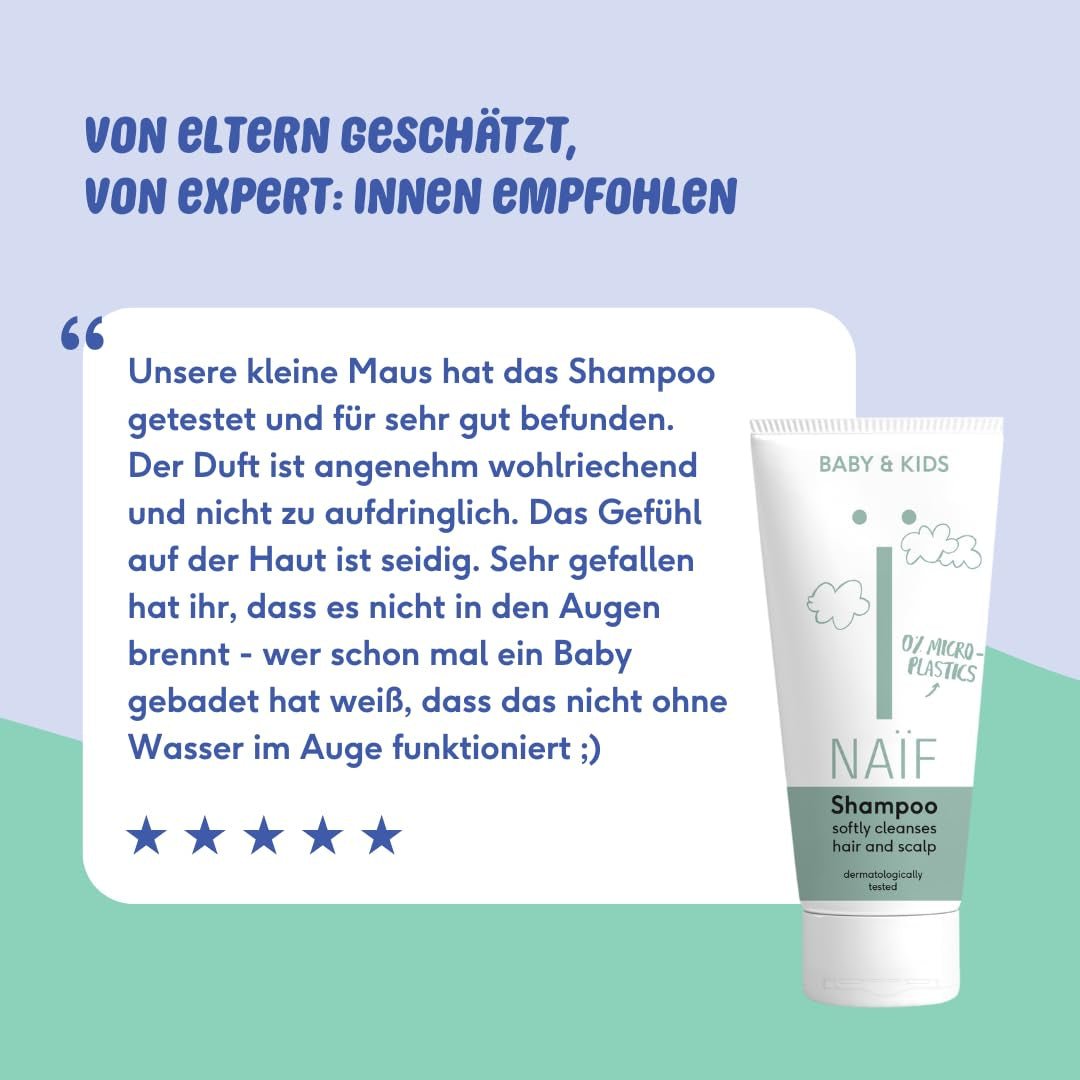 Naïf - Verzorgende shampoo - voor baby's en kinderen - Babyshampoo met natuurlijke ingrediënten - 100% vegan - 0% SLES - Zonder microplastics, siliconen en parabenen - 200 ml Kinderen - Bad- en Huidverzorging Naty Shop