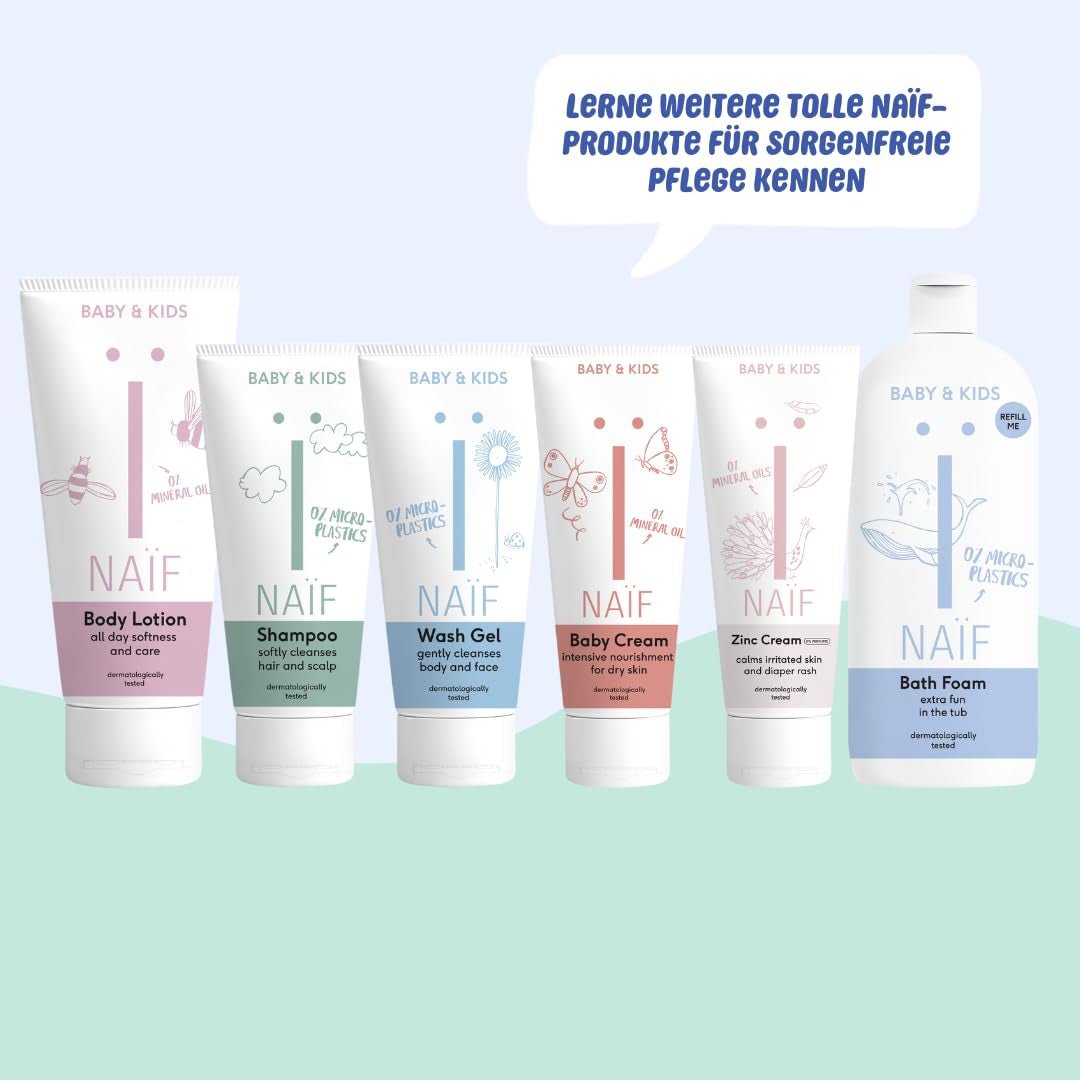Naïf - Verzorgende shampoo - voor baby's en kinderen - Babyshampoo met natuurlijke ingrediënten - 100% vegan - 0% SLES - Zonder microplastics, siliconen en parabenen - 200 ml Kinderen - Bad- en Huidverzorging Naty Shop