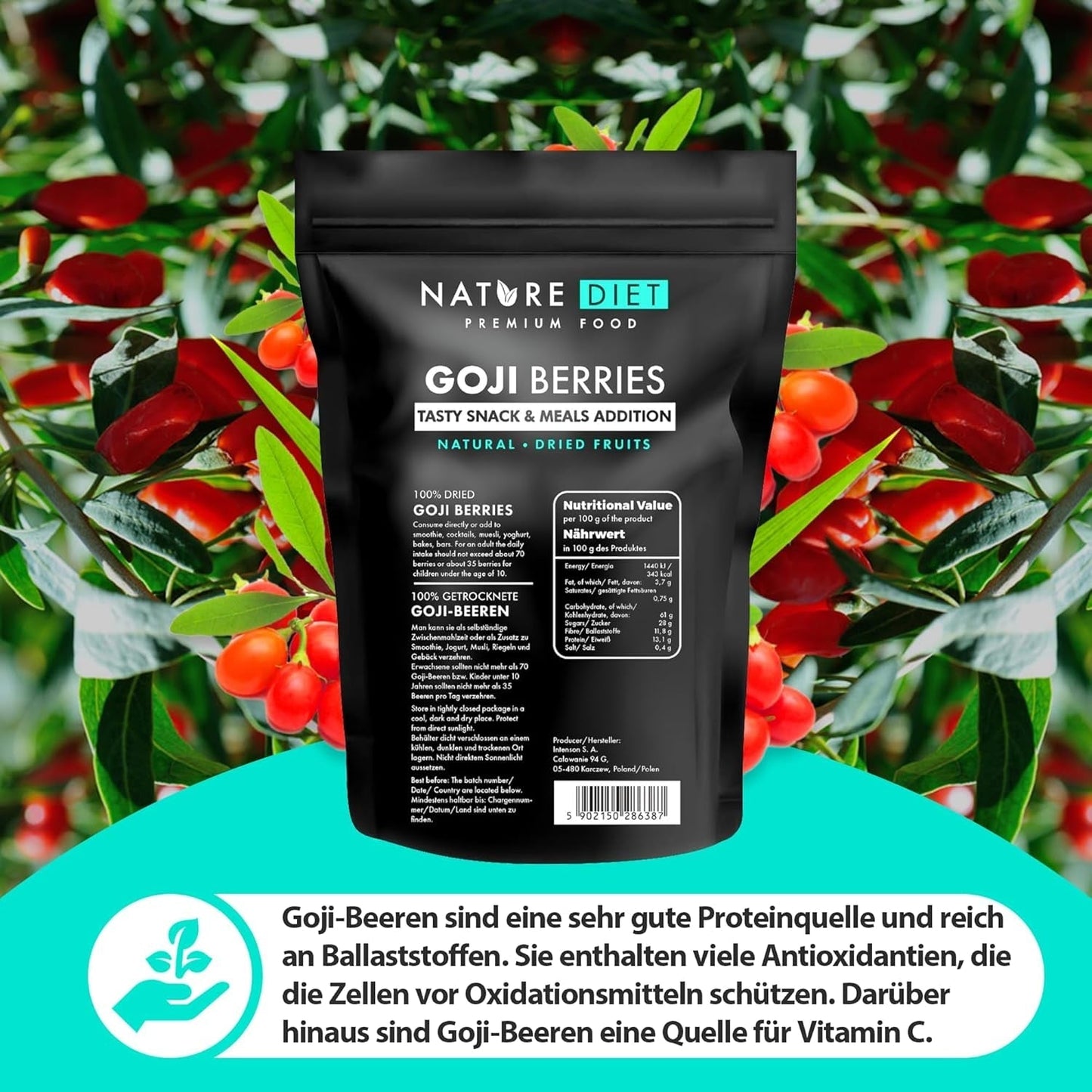 Nature Diet - Gojibessen 1000 g | Gedroogde bessen | Gezond tussendoortje Naty Shop gedroogde producten