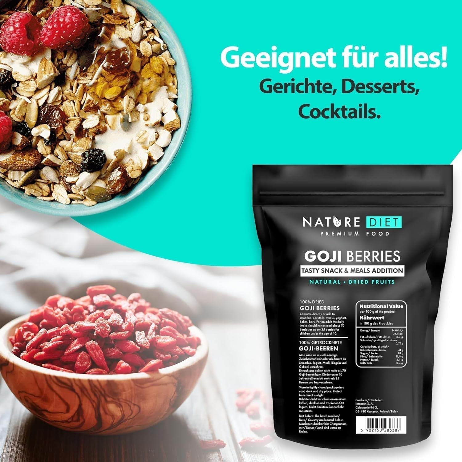 Nature Diet - Gojibessen 1000 g | Gedroogde bessen | Gezond tussendoortje Naty Shop gedroogde producten