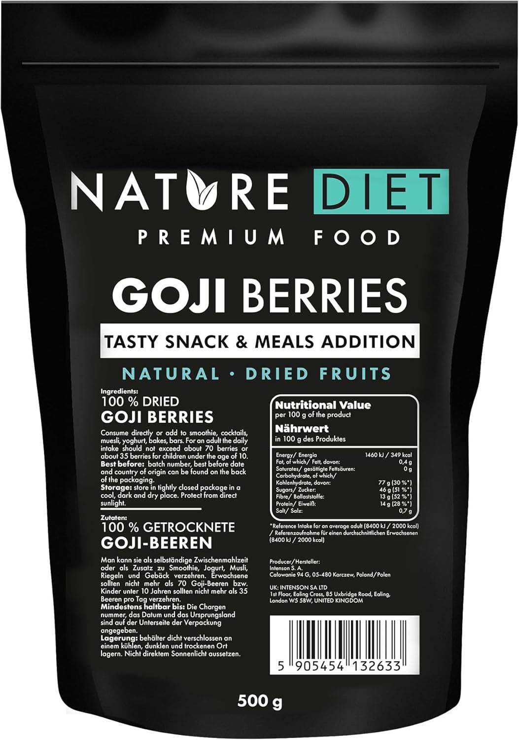 Nature Diet - Gojibessen 1000 g | Gedroogde bessen | Gezonde snack Naty Shop gedroogde producten 500G