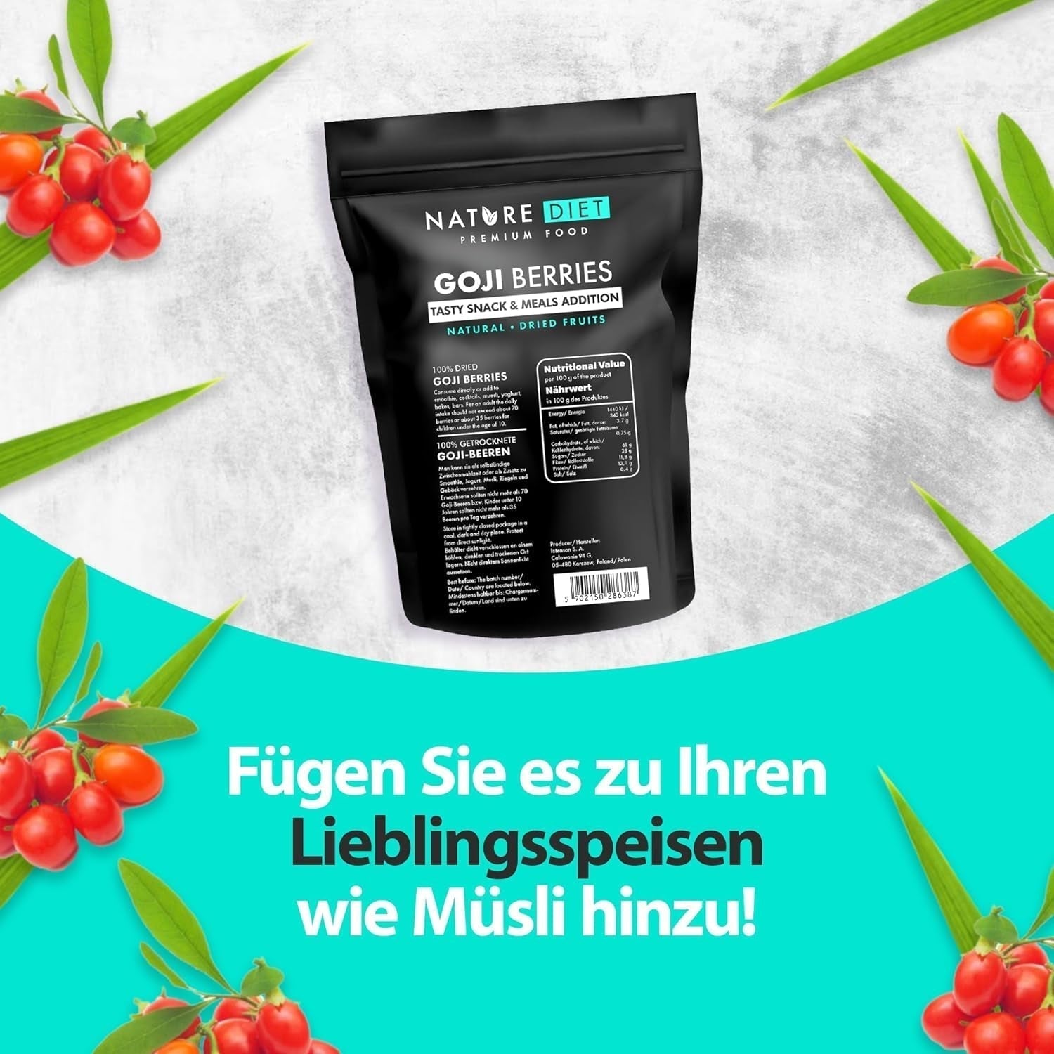 Nature Diet - Gojibessen 1000 g | Gedroogde bessen | Gezond tussendoortje Naty Shop gedroogde producten