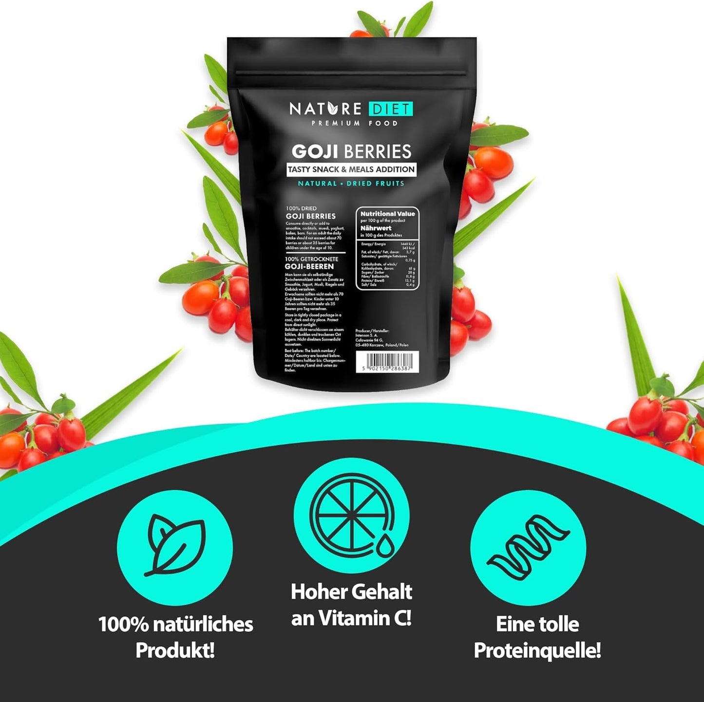 Nature Diet - Gojibessen 1000 g | Gedroogde bessen | Gezond tussendoortje Naty Shop gedroogde producten