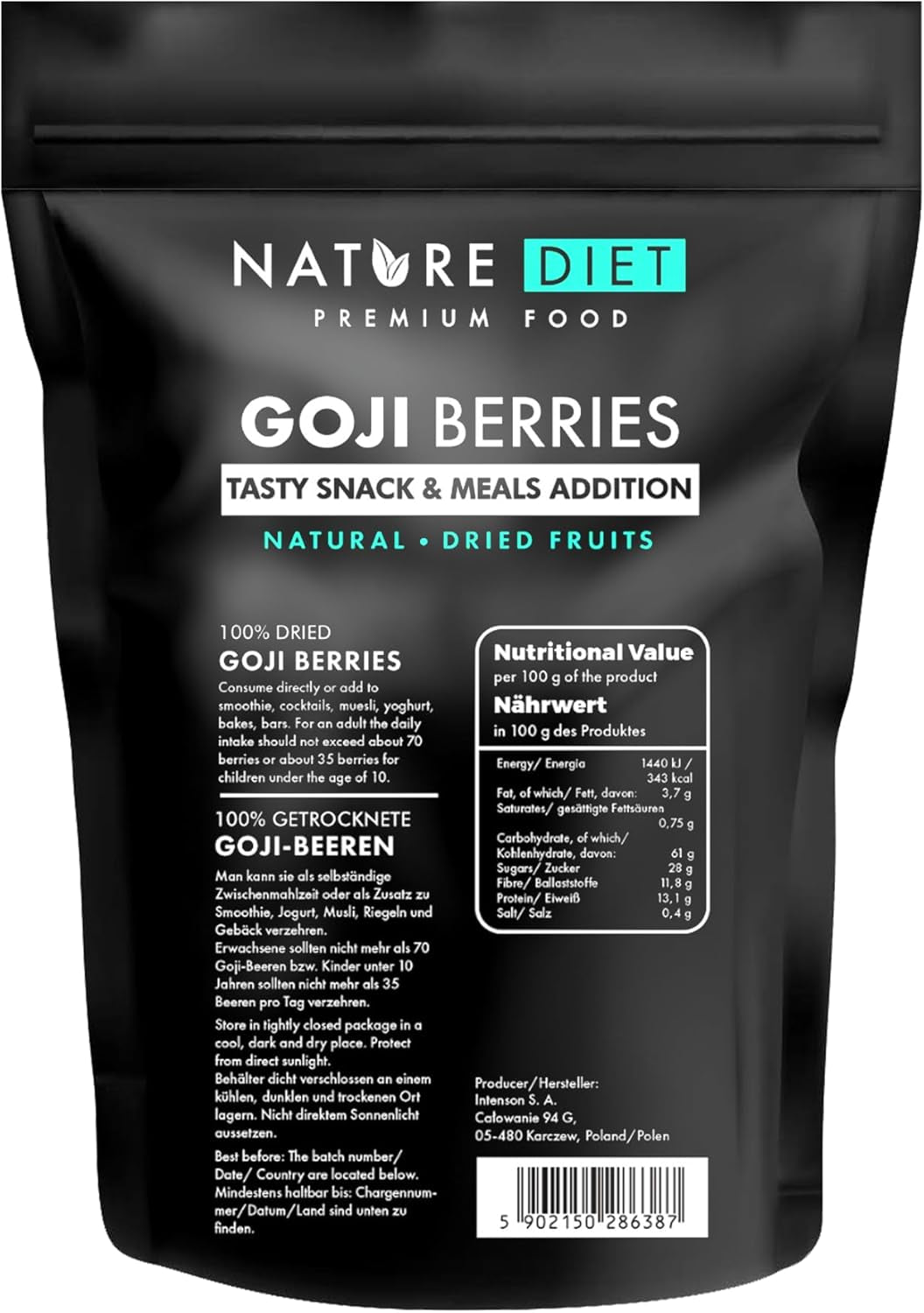 Nature Diet - Gojibessen 1000 g | Gedroogde bessen | Gezonde snack Gedroogde producten Naty Shop 1 kg (1 verpakking)
