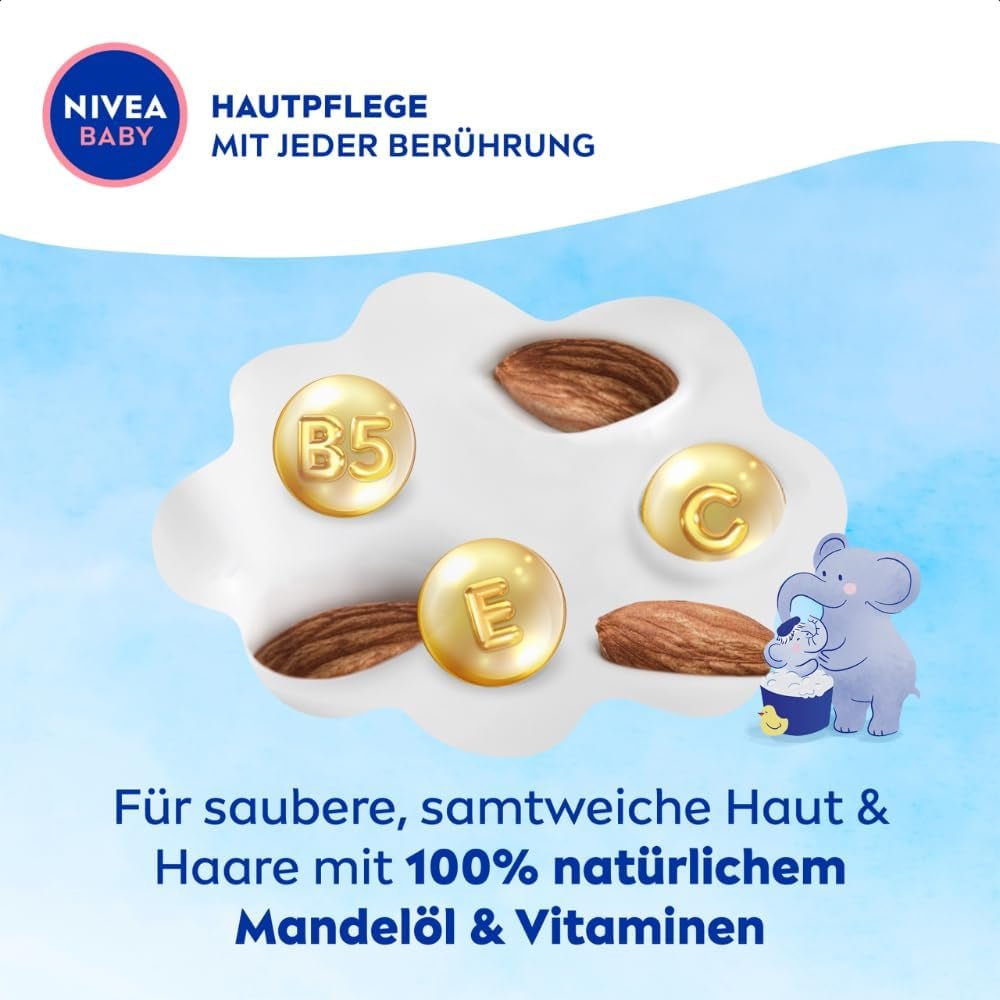 NIVEA BABY top tot teen bad & shampoo, zachte vegan shampoo voor kinderhuid en haar met amandelolie, ontspannende douchegel met hypoallergene formule zonder parabenen en microplastics (200 ml) Kinderen - Bad en Huidverzorging Naty Shop