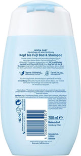 NIVEA BABY top tot teen bad & shampoo, zachte vegan shampoo voor kinderhuid en haar met amandelolie, ontspannende douchegel met hypoallergene formule zonder parabenen en microplastics (200 ml) Kinderen - Bad en Huidverzorging Naty Shop