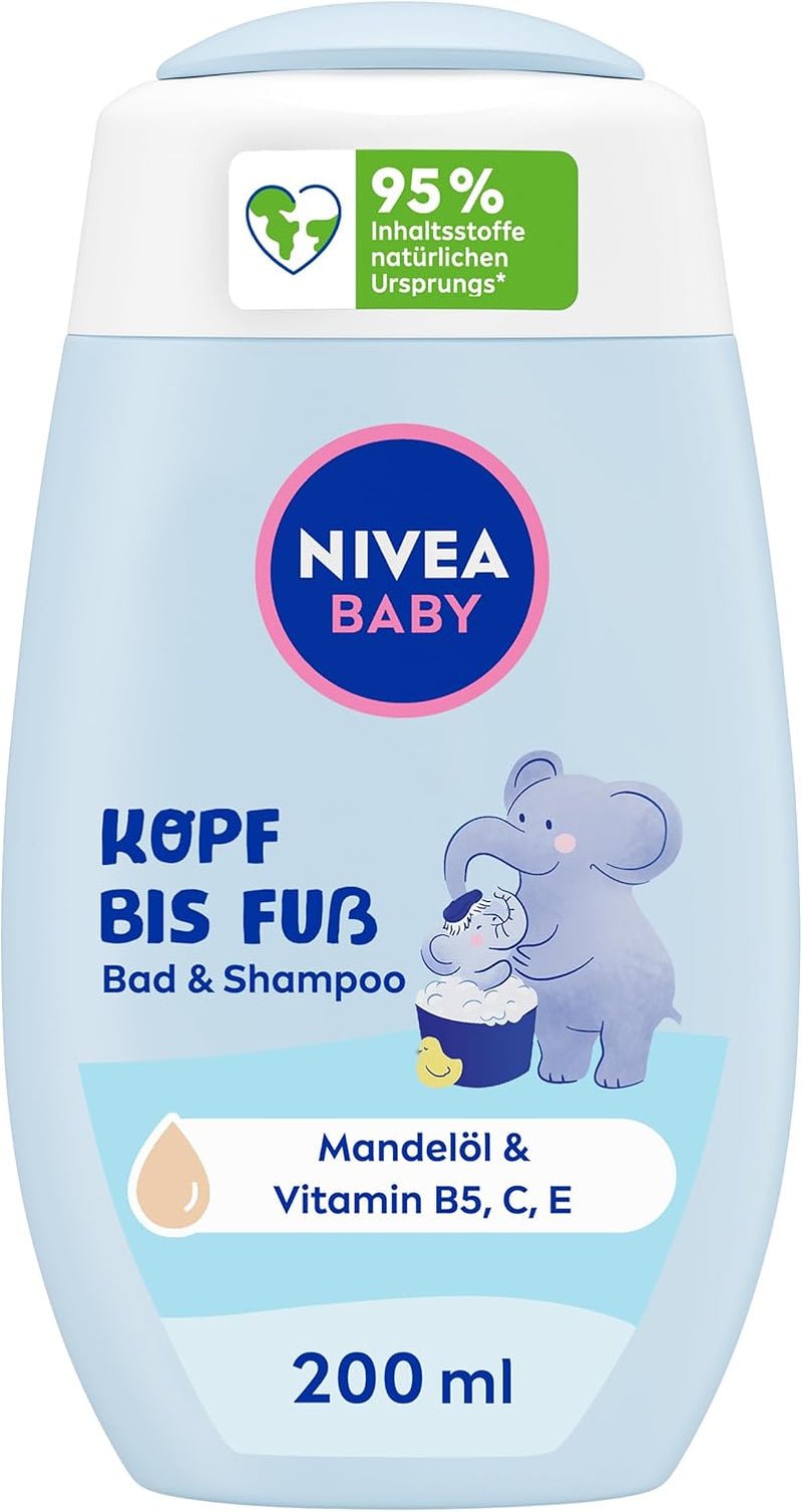 NIVEA BABY top tot teen bad & shampoo, zachte vegan shampoo voor kinderhuid en haar met amandelolie, ontspannende douchegel met hypoallergene formule zonder parabenen en microplastics (200 ml) Kinderen - Bad en Huidverzorging Naty Shop Standaard titel