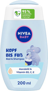 NIVEA BABY top tot teen bad & shampoo, zachte vegan shampoo voor kinderhuid en haar met amandelolie, ontspannende douchegel met hypoallergene formule zonder parabenen en microplastics (200 ml) Kinderen - Bad en Huidverzorging Naty Shop Standaard titel