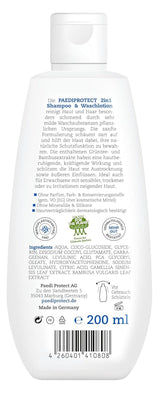 PAEDIPROTECT 2in1 shampoo en waslotion voor baby's en kinderen 200 ml, delicate reiniging en haar zonder parfum en microplastics, de douchegel hydrateert de droge en gevoelige huid, ook voor volwassenen Kinderen - Bad- en huidverzorging Naty Shop