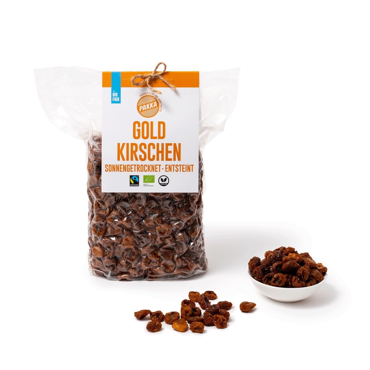 PAKKA - Biologische Fairtrade zongedroogde gouden kersen 500 g, wild geplukte gele kersen, ongezaaid, ongezoet, rechtstreeks van kleine boeren in Samarkand, Oezbekistan, veganistisch, 500 g (1 pak) Naty Shop gedehydrateerde producten Variant 1: 500 g (1 pak)