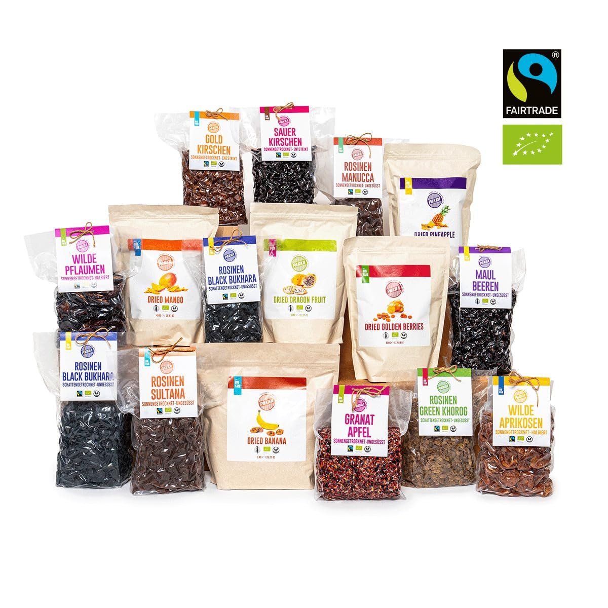 PAKKA - Zongedroogde biologische Fairtrade-kersen 750 g, wild geoogste biologische kersen, ongezoet, ongezoet rechtstreeks van kleine boeren in Samarkand, Oezbekistan, veganistisch, 750 g Naty Shop gedehydrateerde producten
