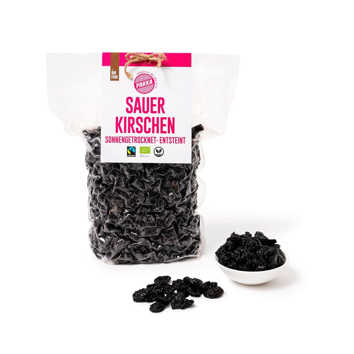 PAKKA - Zongedroogde biologische Fairtrade-kersen 750 g, in het wild geoogste biologische kersen, zonder zaadjes, ongezoet rechtstreeks van kleine boeren in Samarkand, Oezbekistan, veganistisch, 750 g Naty Shop gedehydrateerde producten Variant 1: 750 g (1 pak)